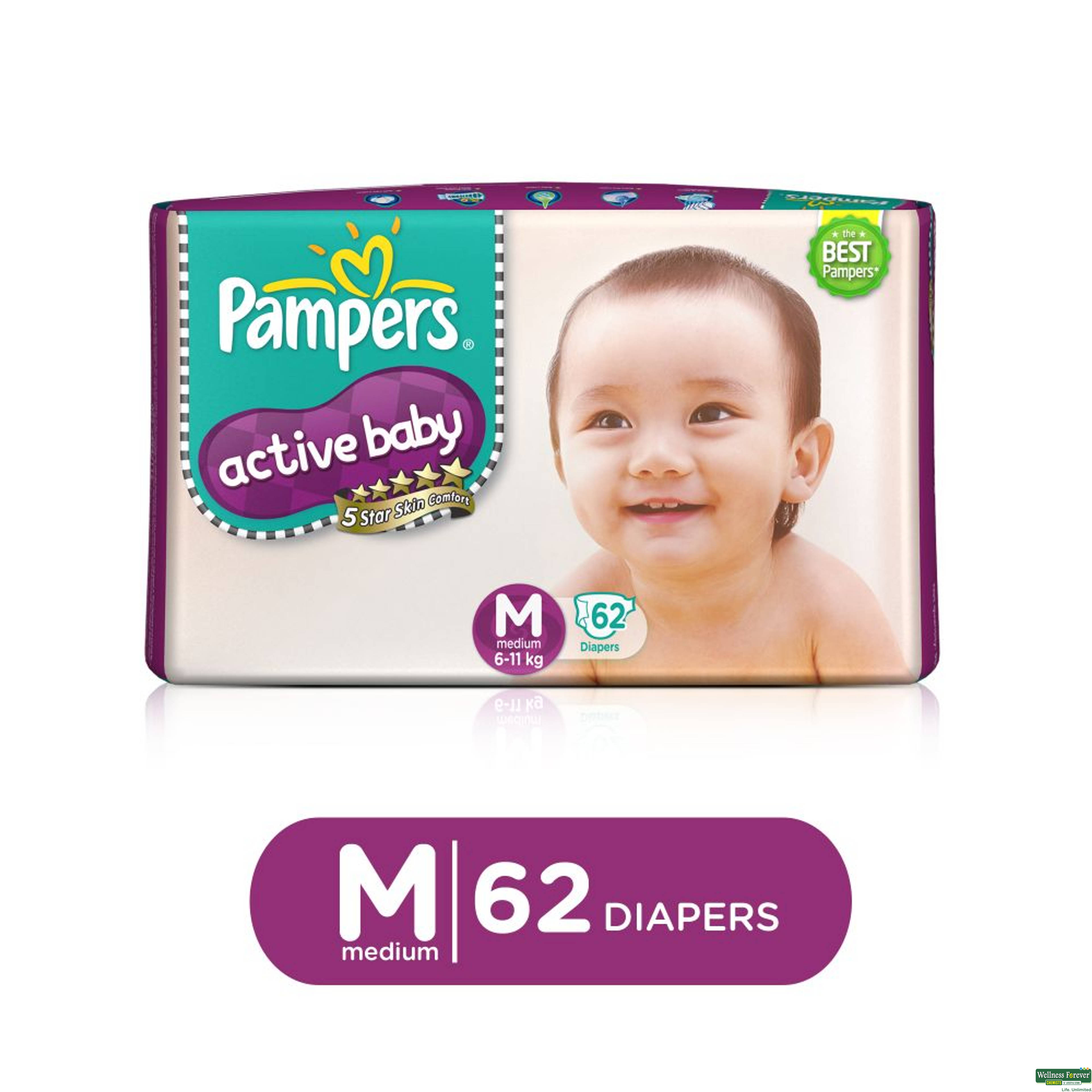 Pampers Diapers Active Baby M 62Piece-image