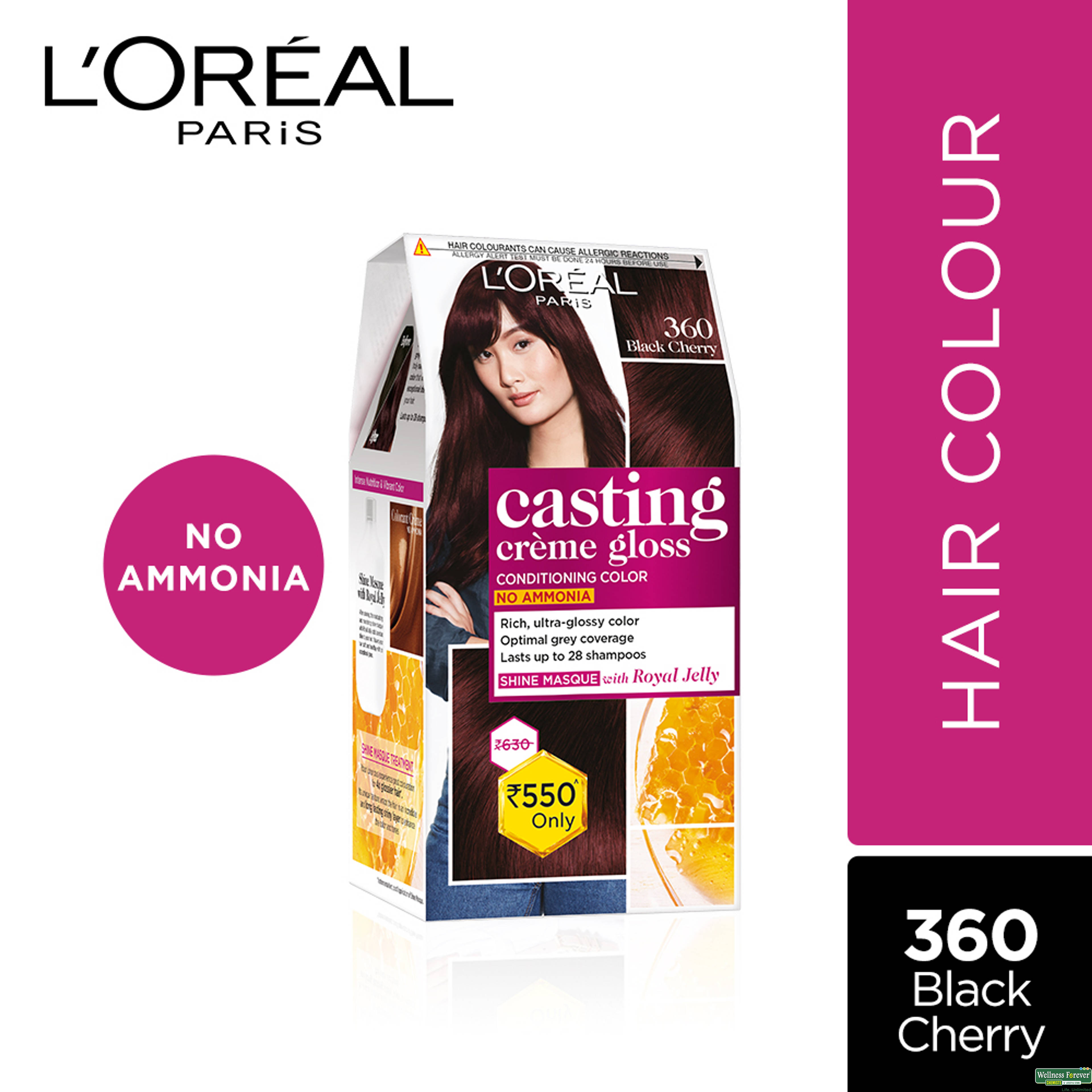 L'Oreal Paris Casting Creme Gloss Hair Color, 360 Black Cherry, 87.5 g + 72 ml-image