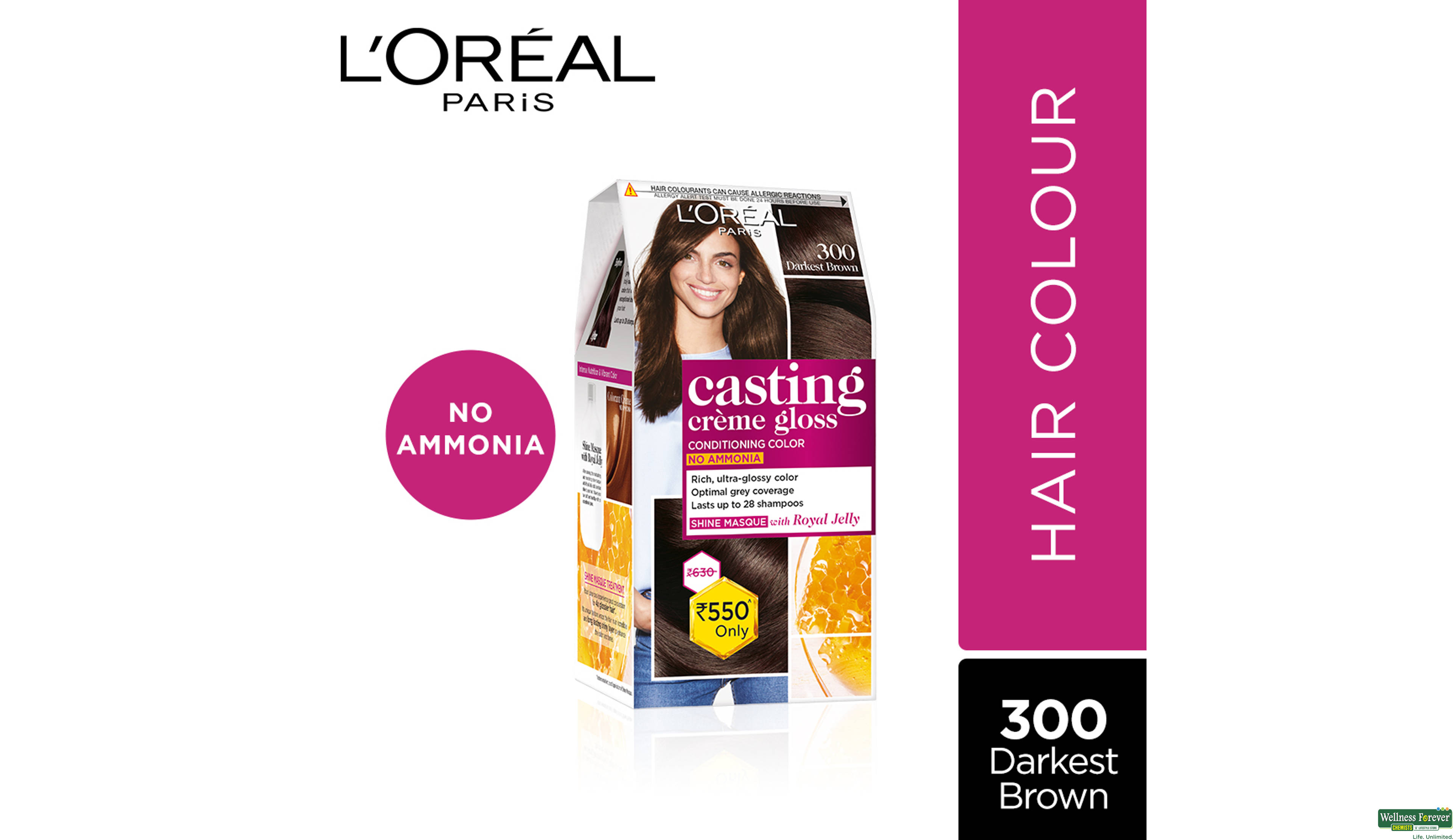 LOREAL HR/CLR CAST DARKEST BROWN 300 1PC- 1, 1PC, 