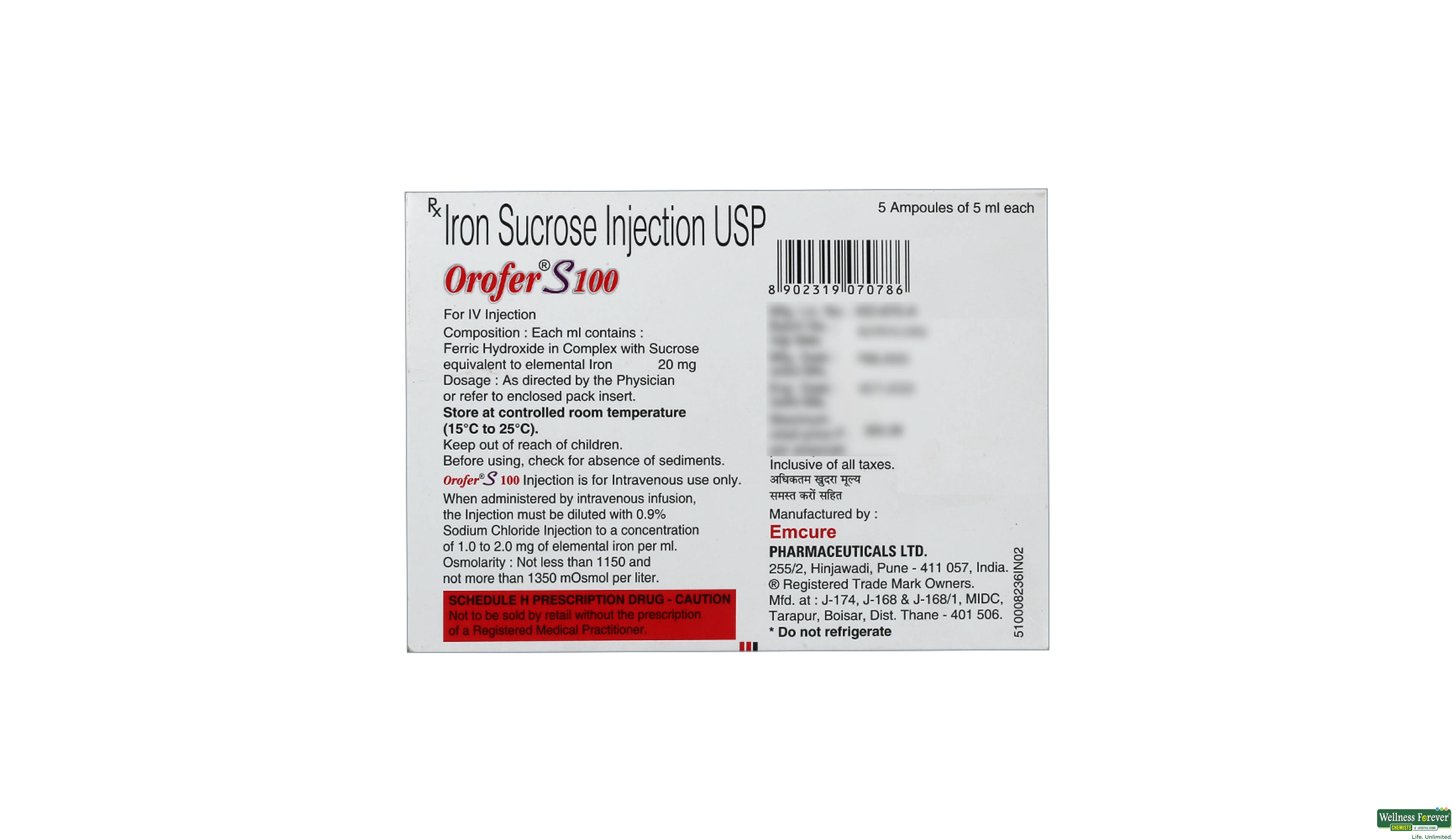 OROFER-S 100MG INJ 5ML VIAL- 2, 5ML, null
