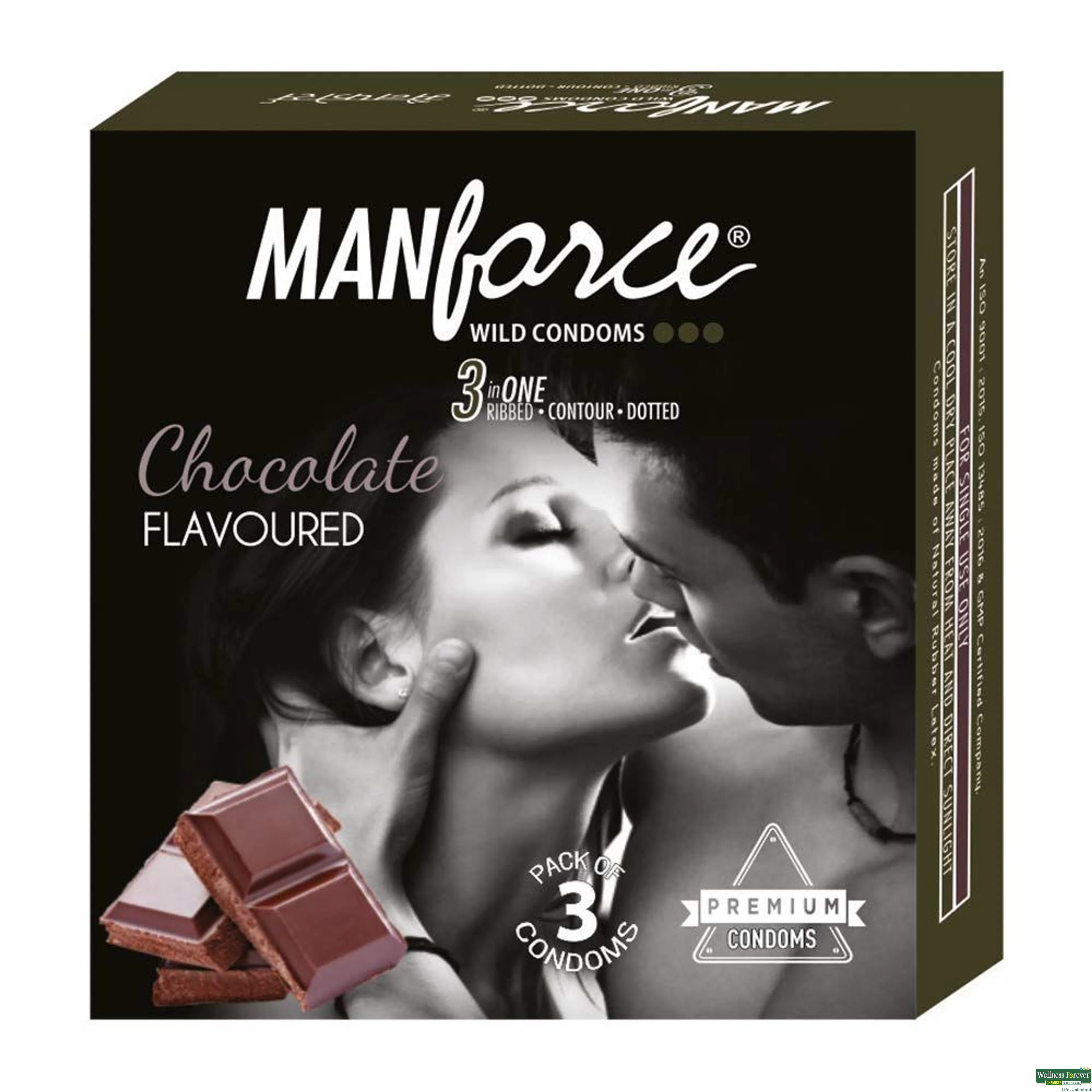 MANFORCE 3 in 1 Wild Condoms (Ribbed, Contour, Dotted), Chocolate