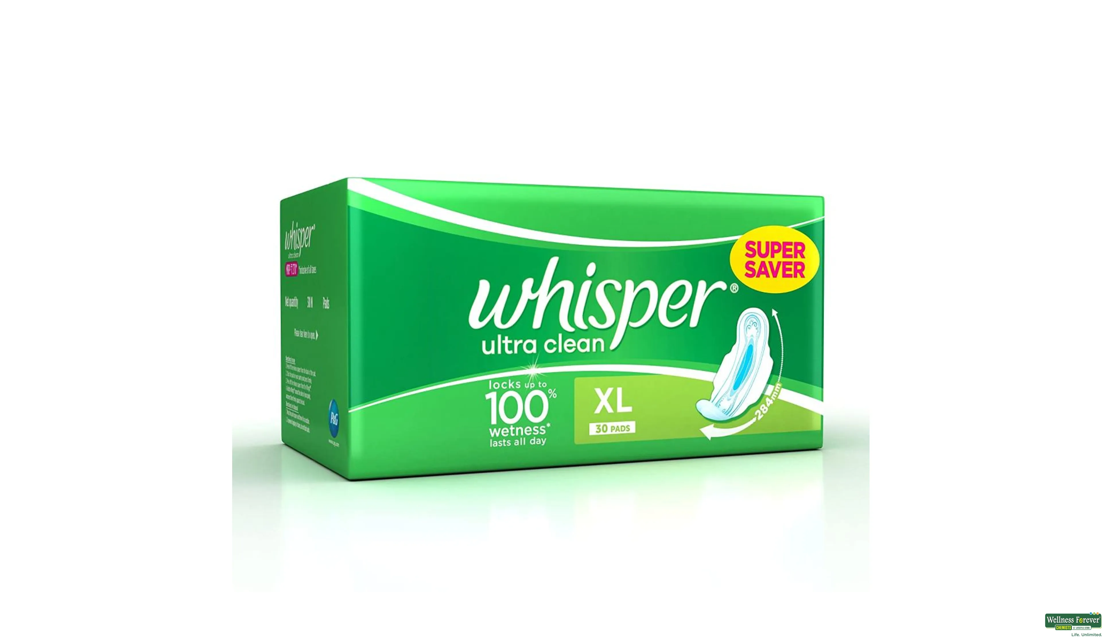 Whisper Ultra Overnight Sanitary Pads with Wings - 30 Pieces (XL Plus)