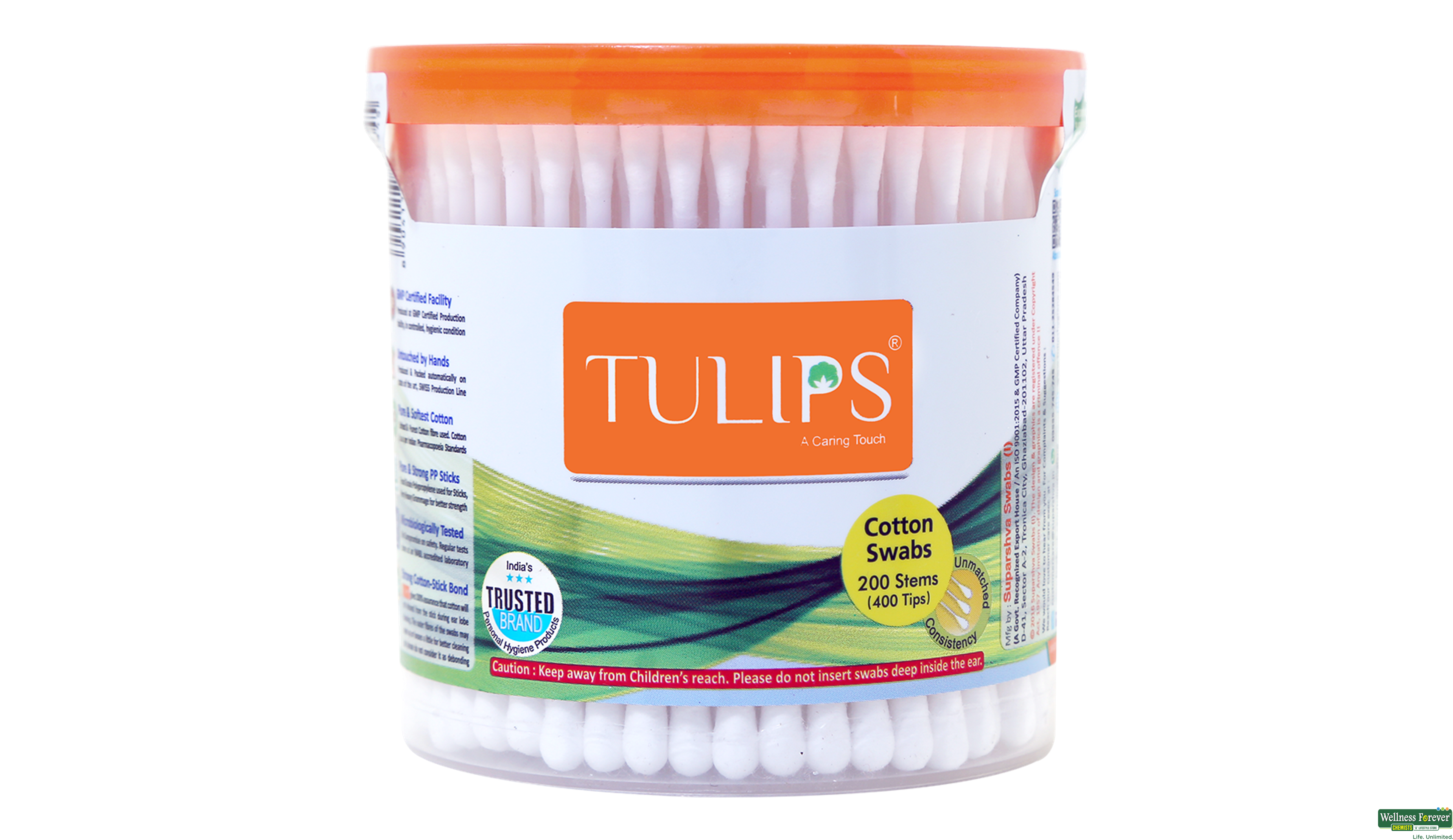 TULIPS EAR BUDS COTTON JAR 200PC- 1, 200PC, null