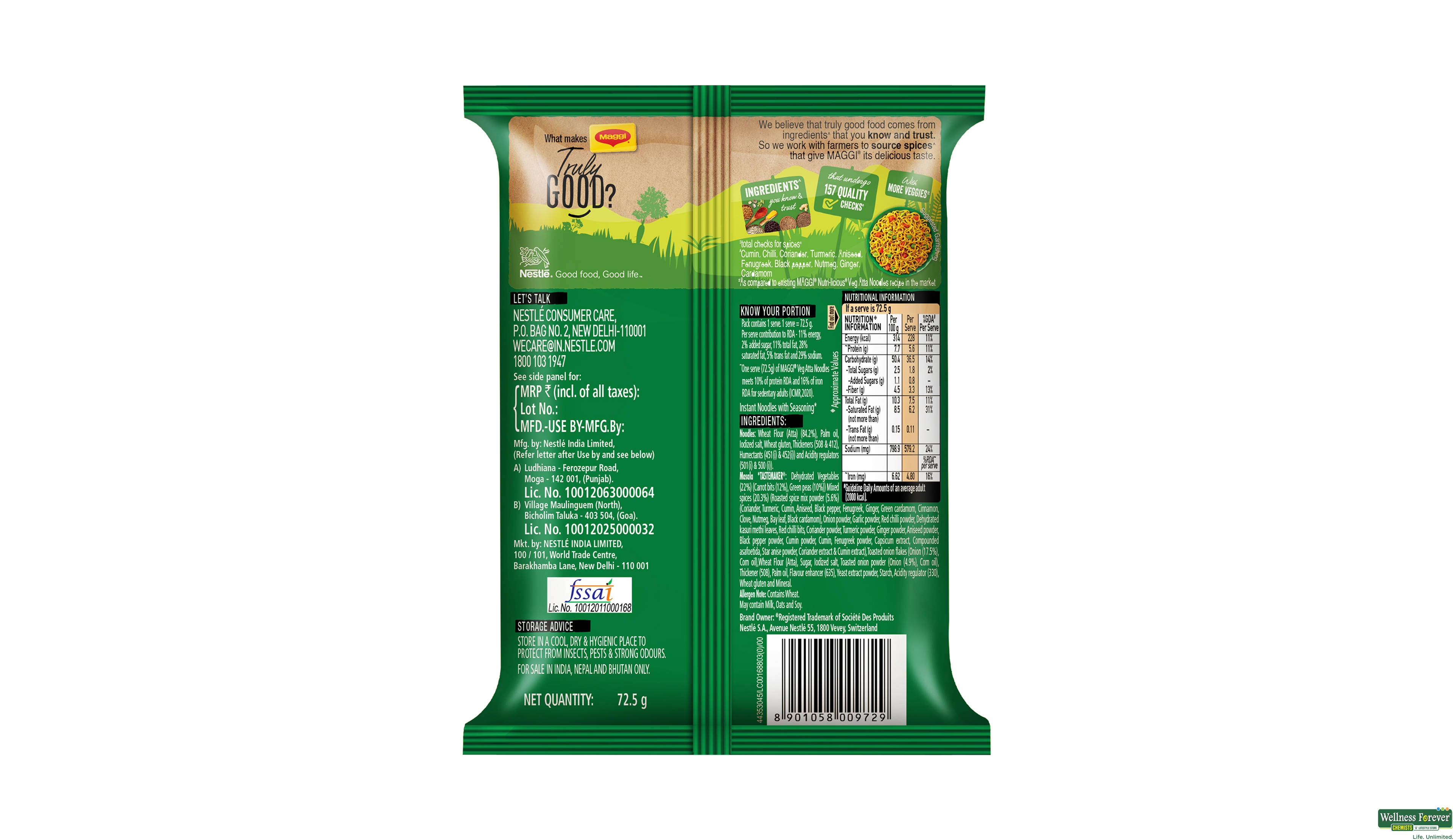 MAGGI NOODLE VEG ATTA 72.5GM- 3, 72.5GM, null