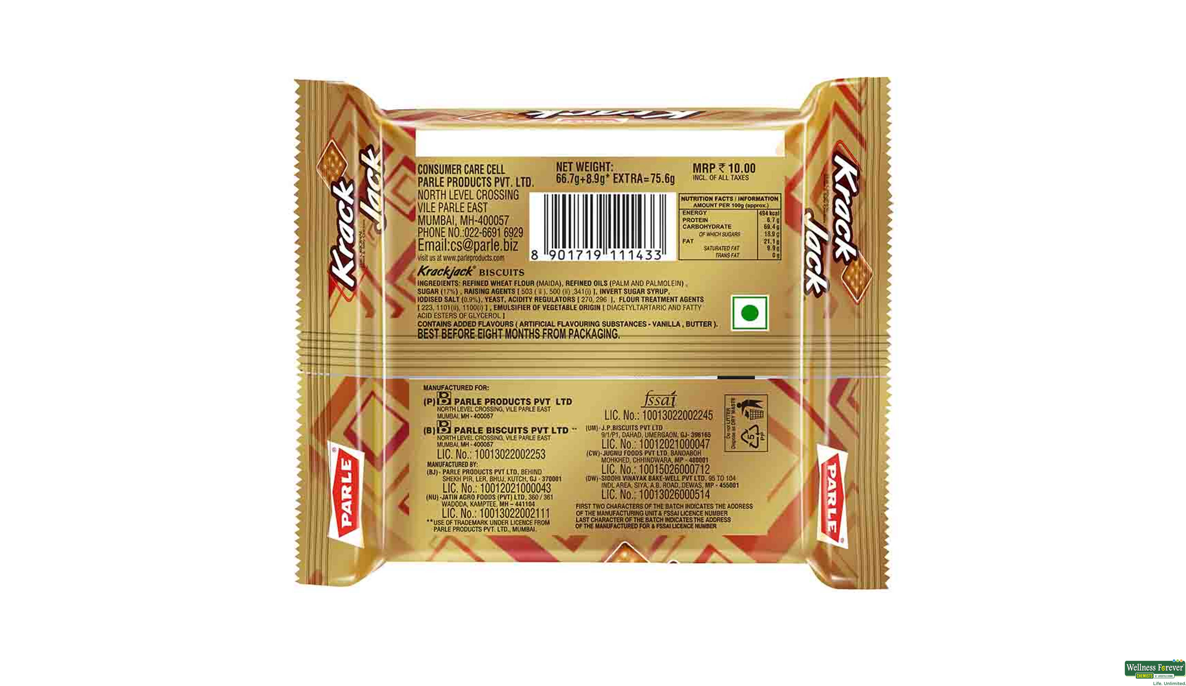 PARLE BISC KRACK JACK 75.6GM- 2, 75GM, null