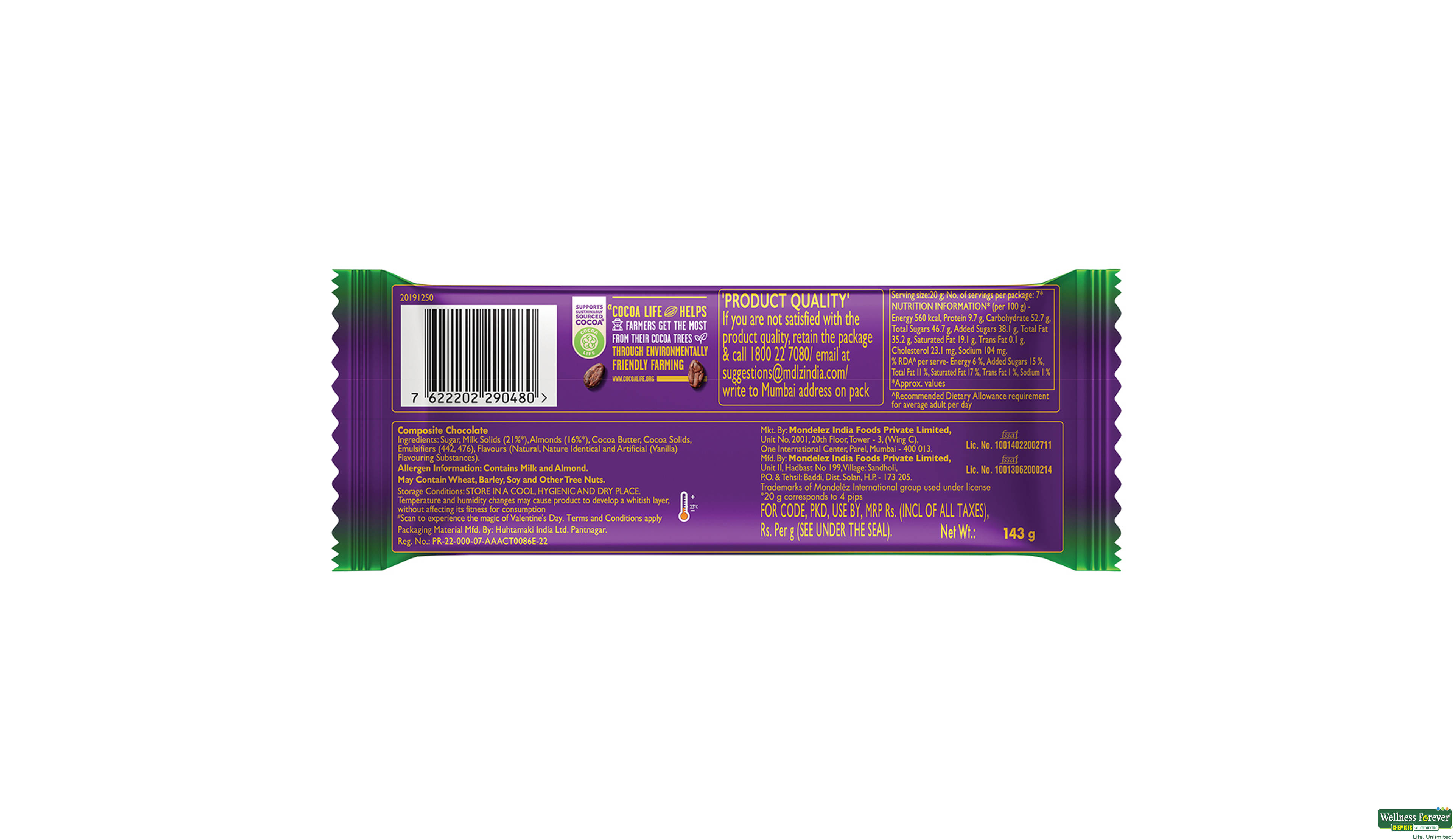 CADB CHOC SILK ROAST ALMOND 143GM- 4, 143GM, 