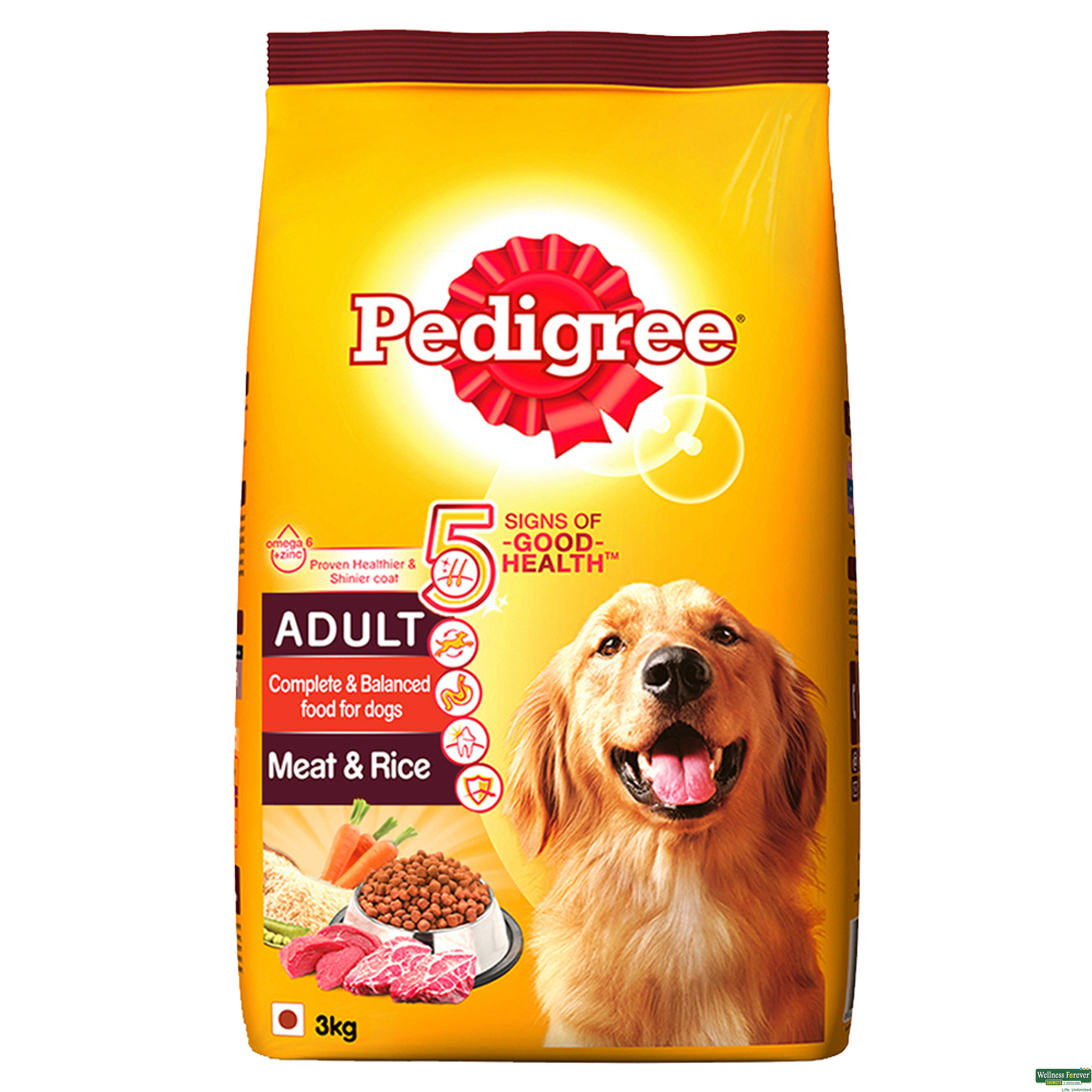 Pedigree Adult Dry Dog Food, Meat & Rice, 3 kg-image