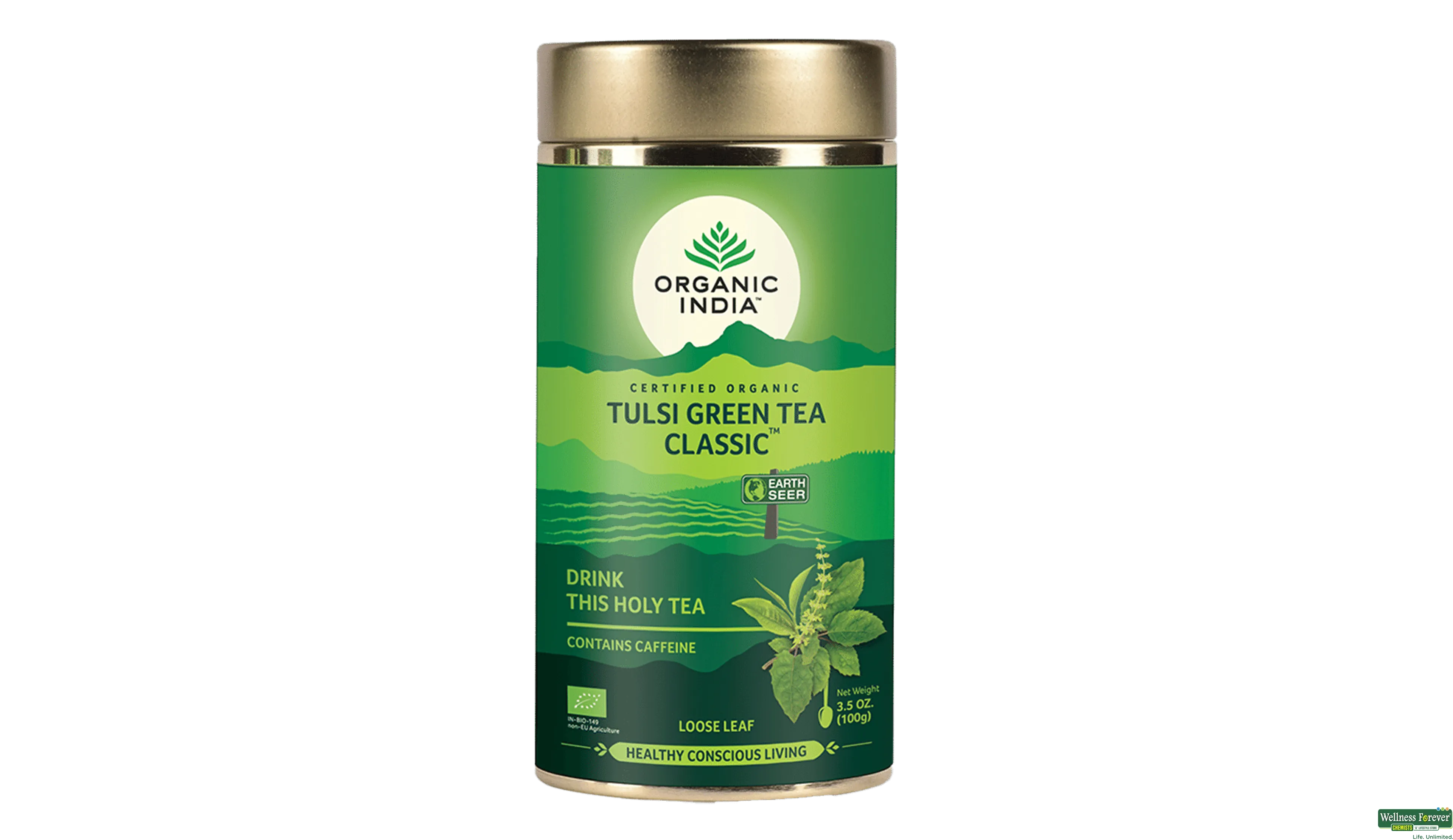 ORGANIC GR/TEA TULSI TIN 100GM- 1, 100GM, null