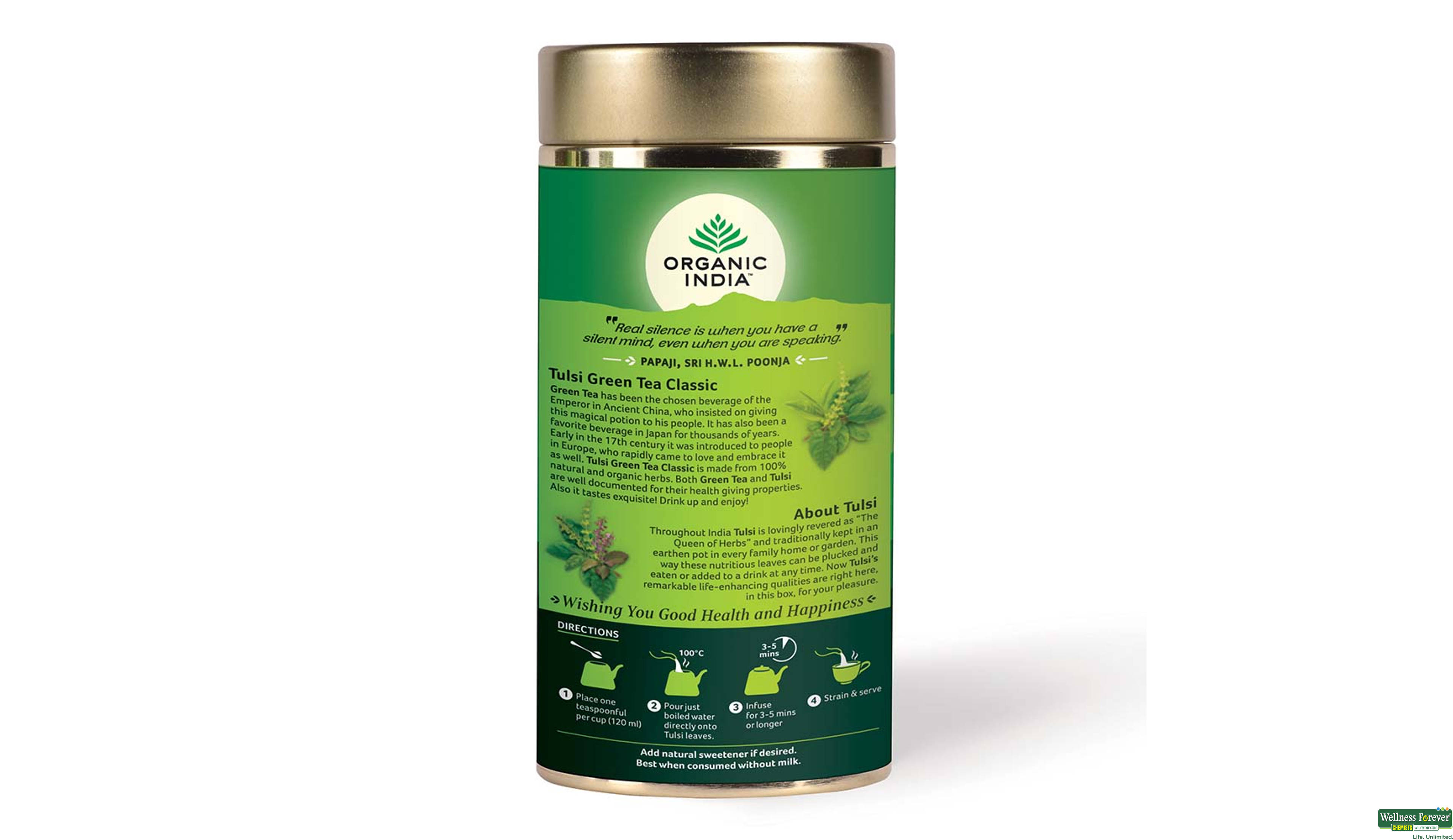 ORGANIC GR/TEA TULSI TIN 100GM- 2, 100GM, null