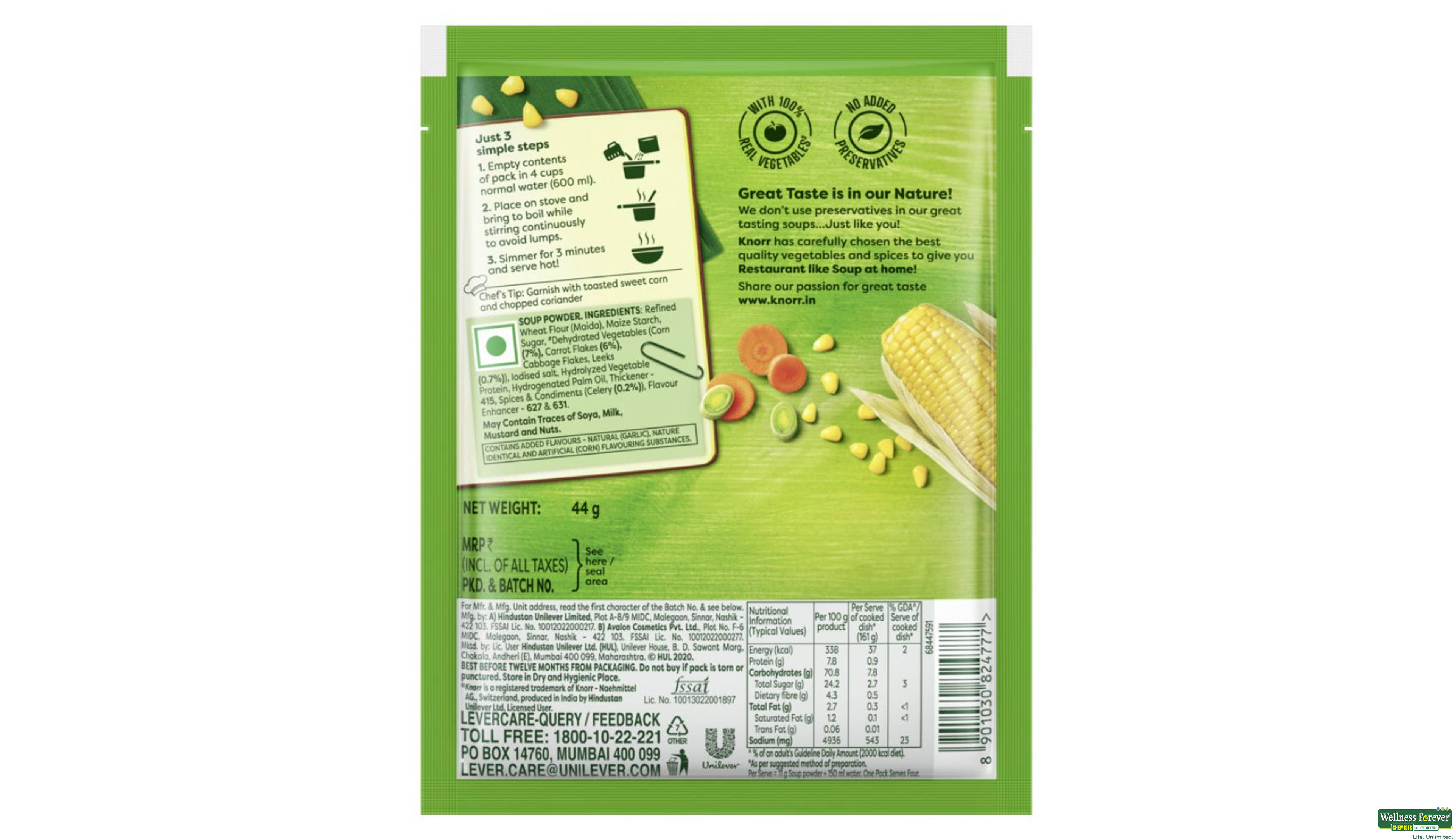 KNORR SOUP SWEET CORN VEG 42GM- 3, 44GM, 