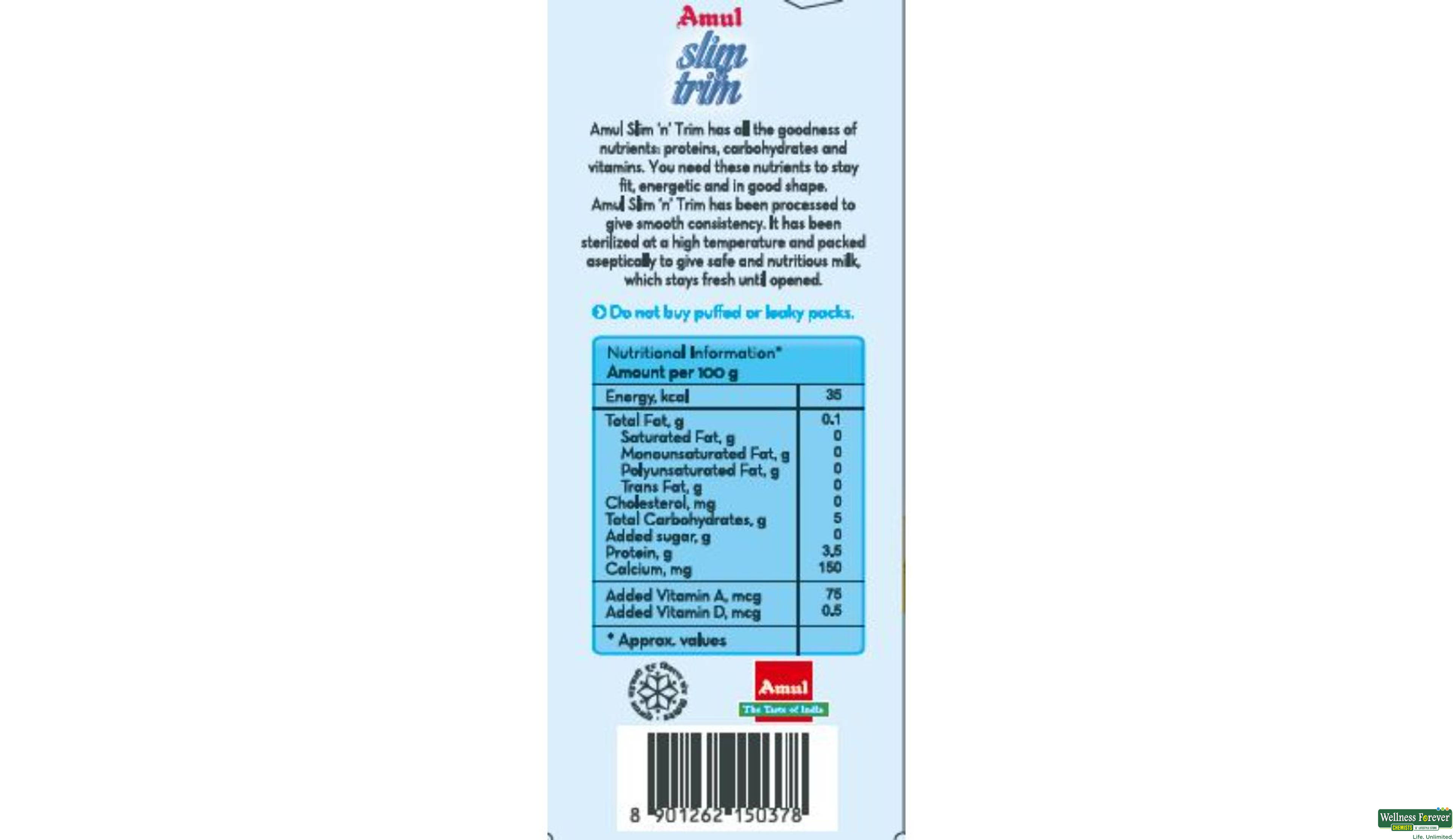 AMUL MILK SLIM/TRIM 1LTR- 3, 1LTR, 