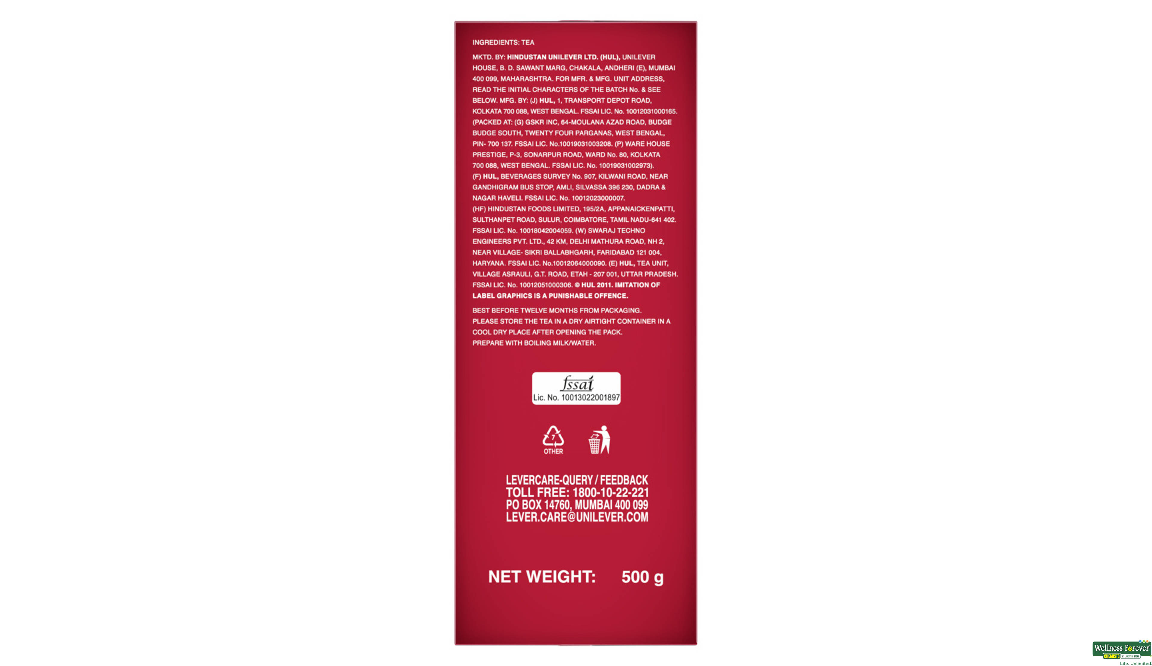 BRO TEA RED LABEL 500GM- 7, 500GM, null