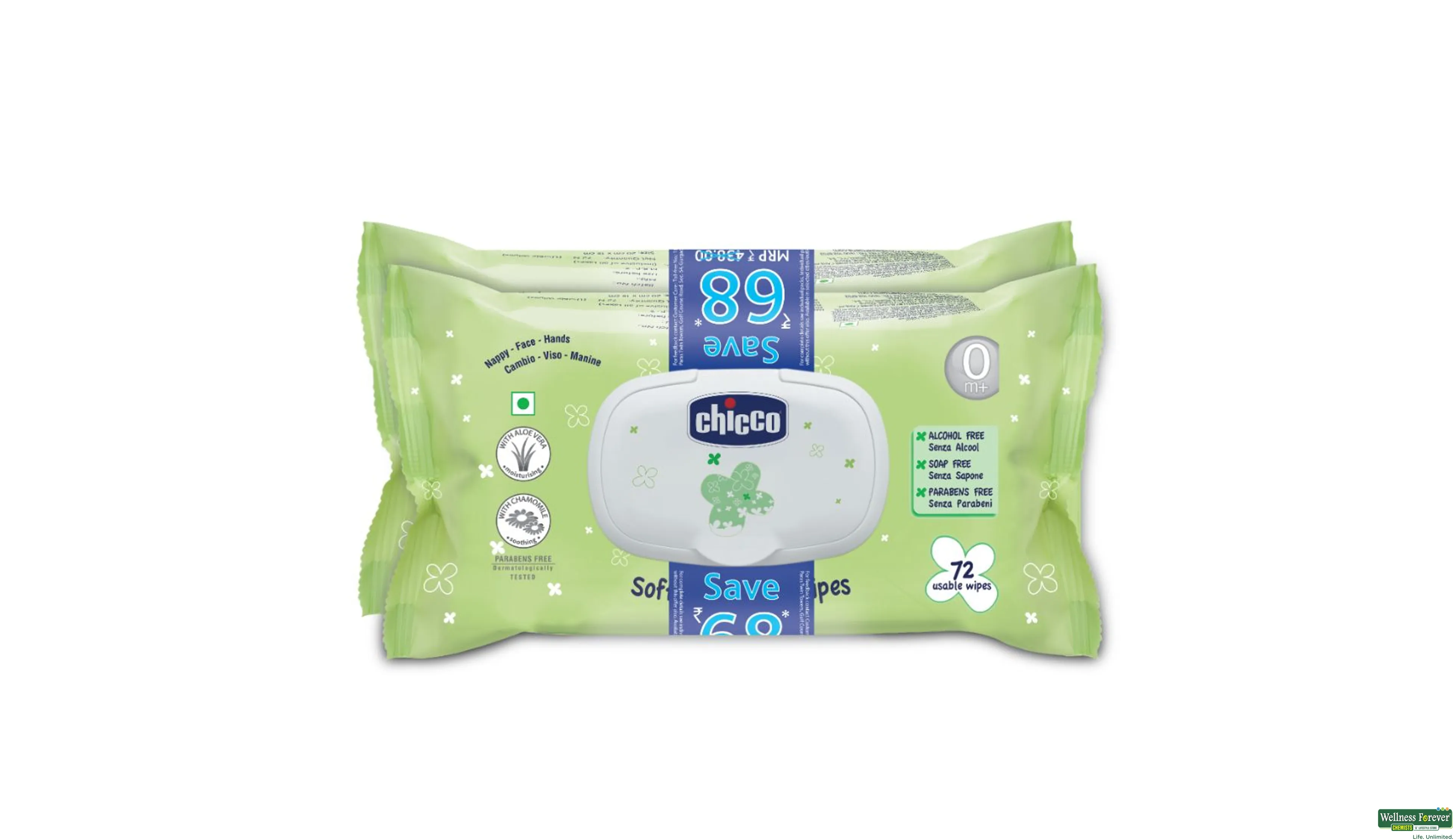 CHICCO BABY WIPES FLIP TOP 72 PCS- 1, 72PC, 