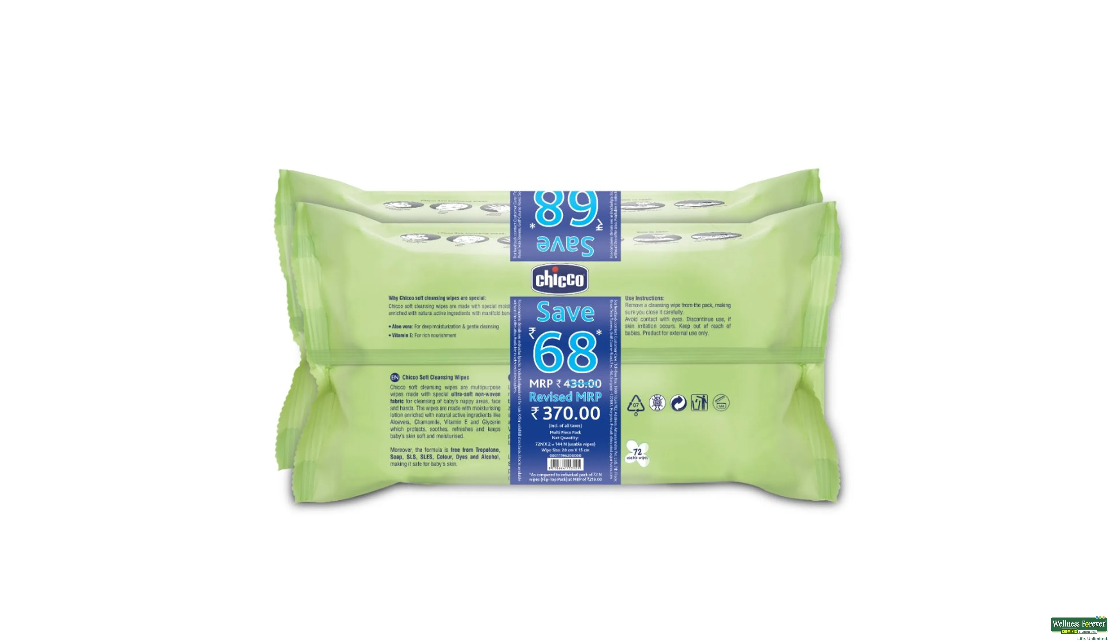 Buy Chicco Baby Moments Soft Cleansing Wipes 72 pcs Online at