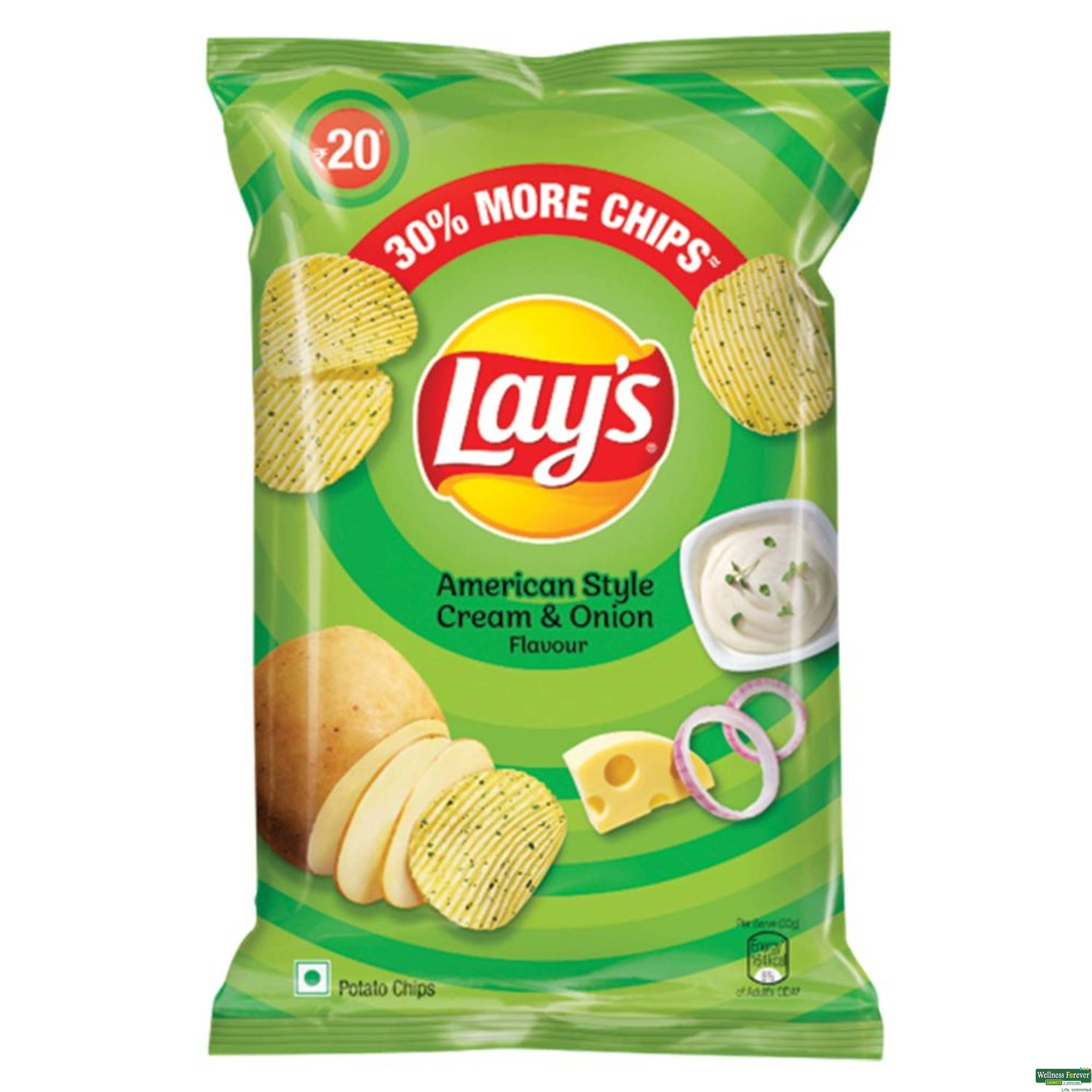 Lay'S American Style Cream And Onion Potato Chips, 52gm-image