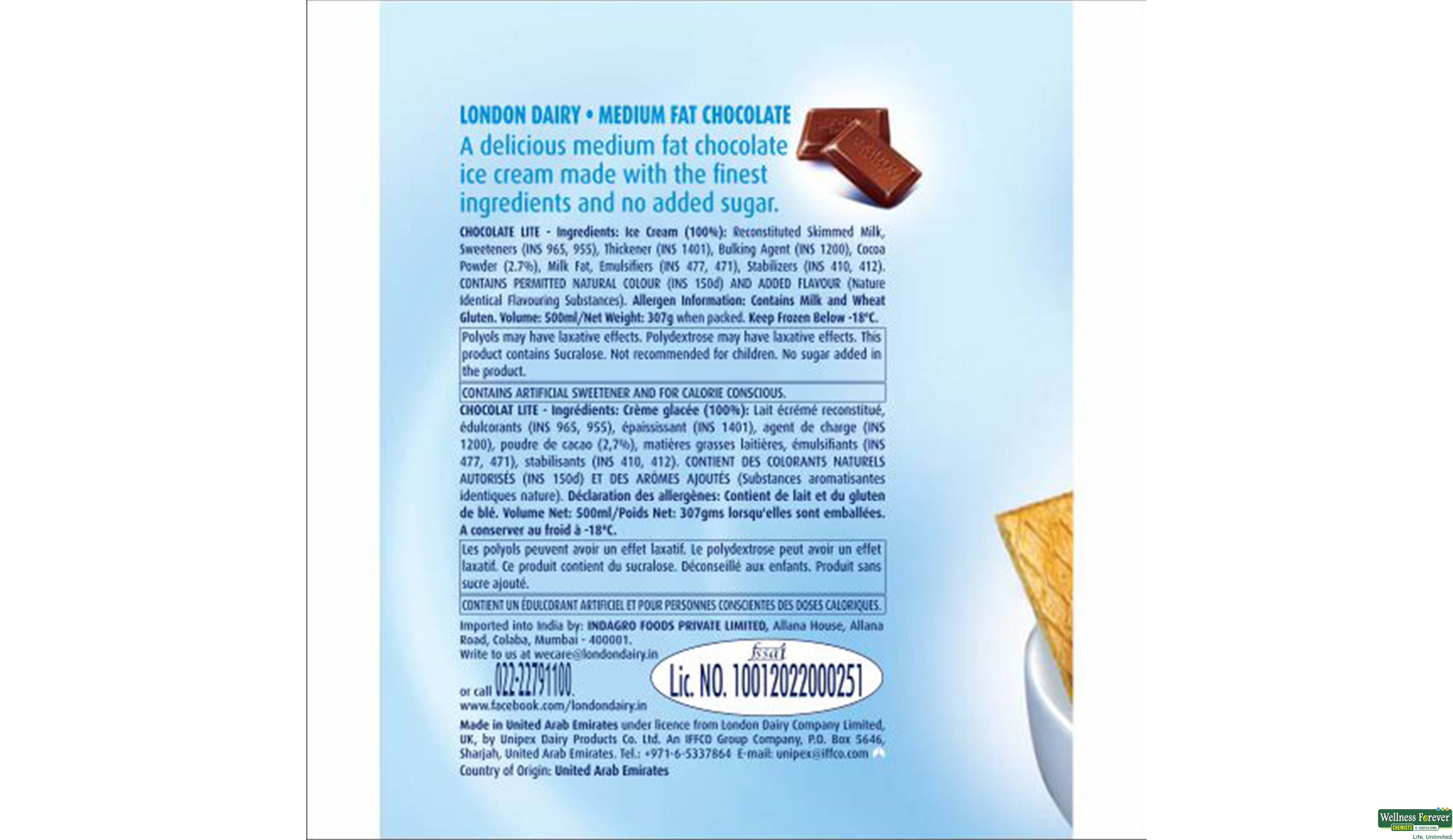 LOND I/C CHOCO LITE 500ML- 2, 500ML, 