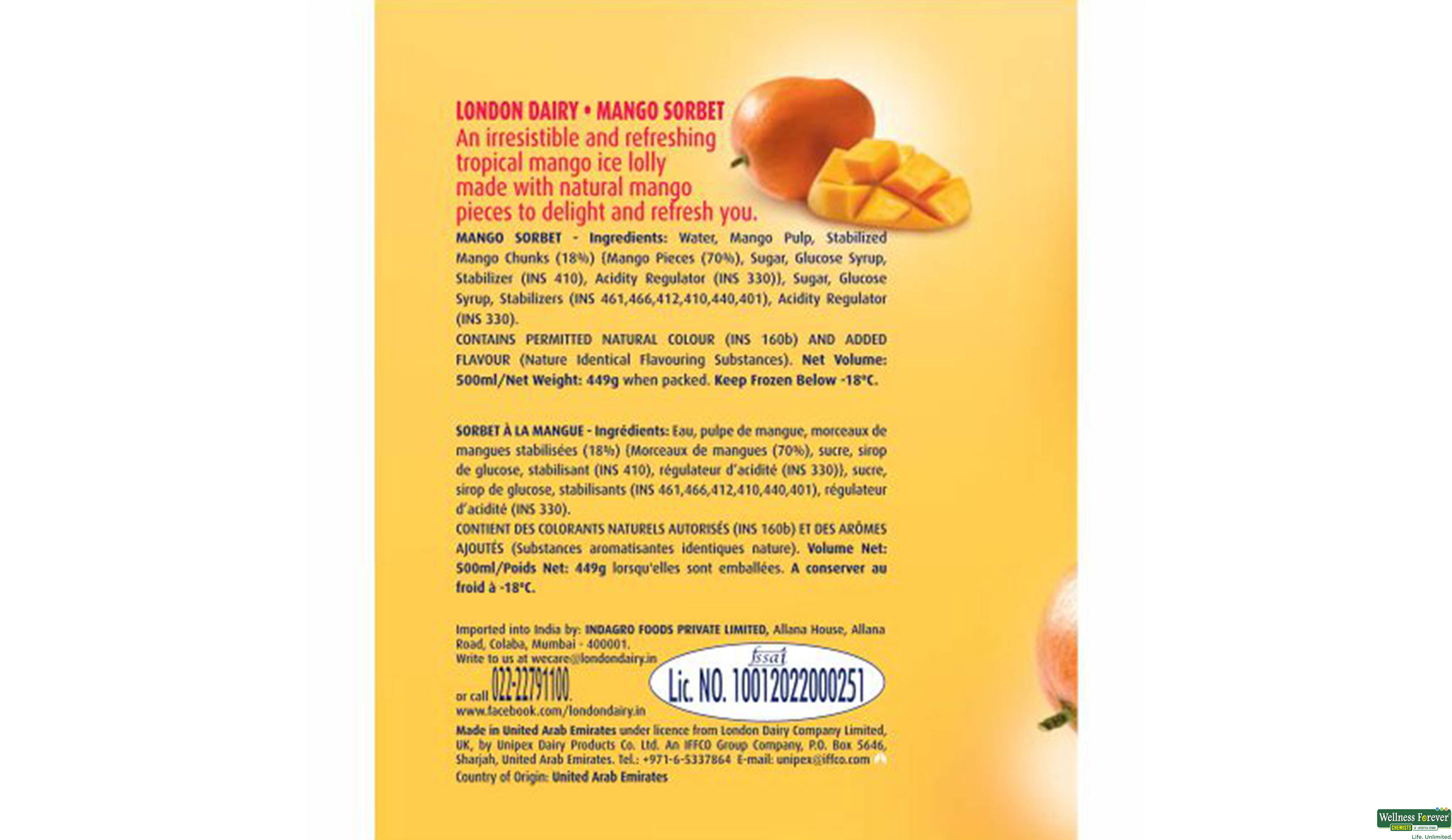 LOND I/C SORBET MANGO 500ML- 2, 500ML, 