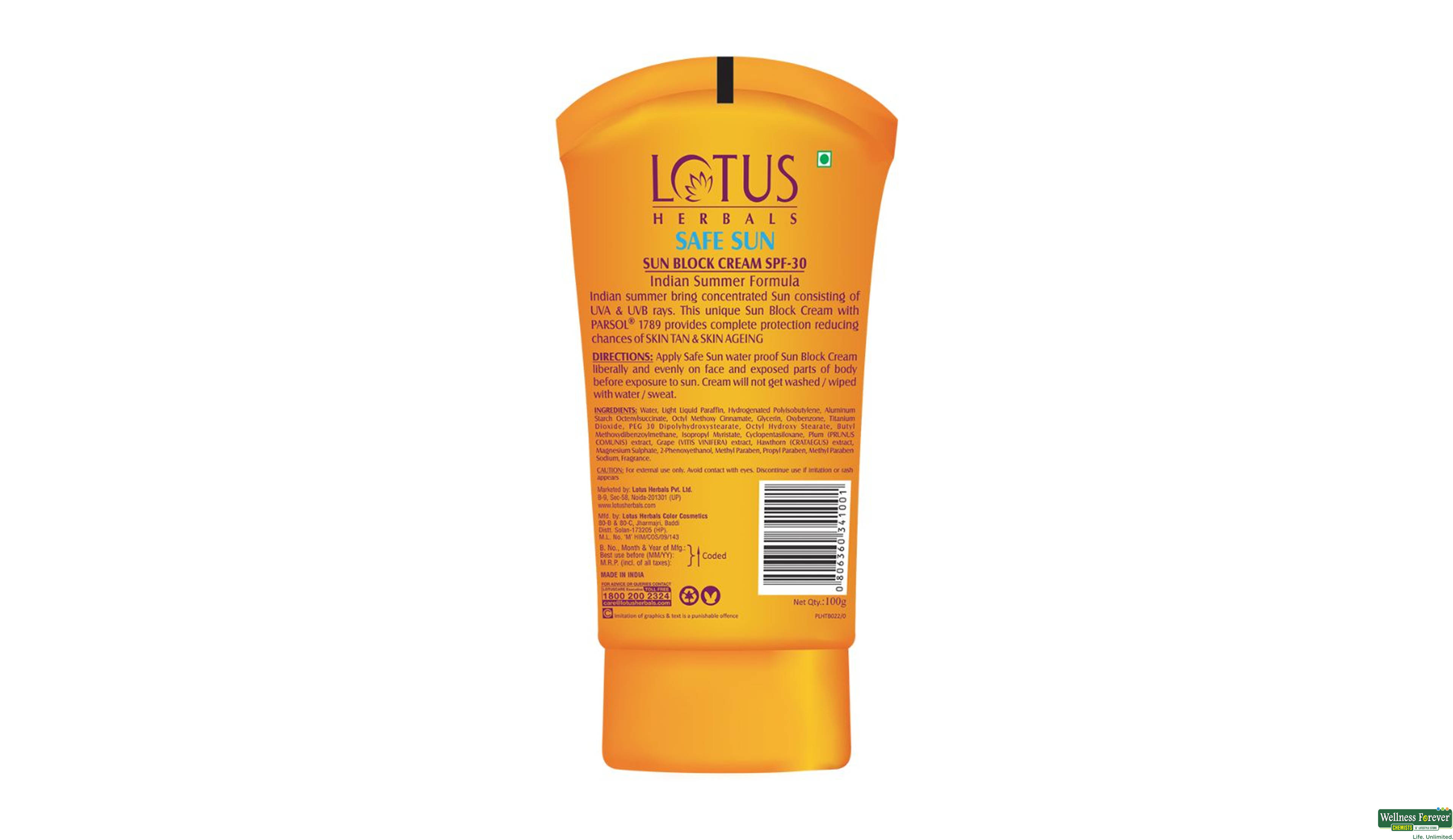 LOTUS B/CRM SPF30 SUNBLOCK 100GM- 2, 100GM, 