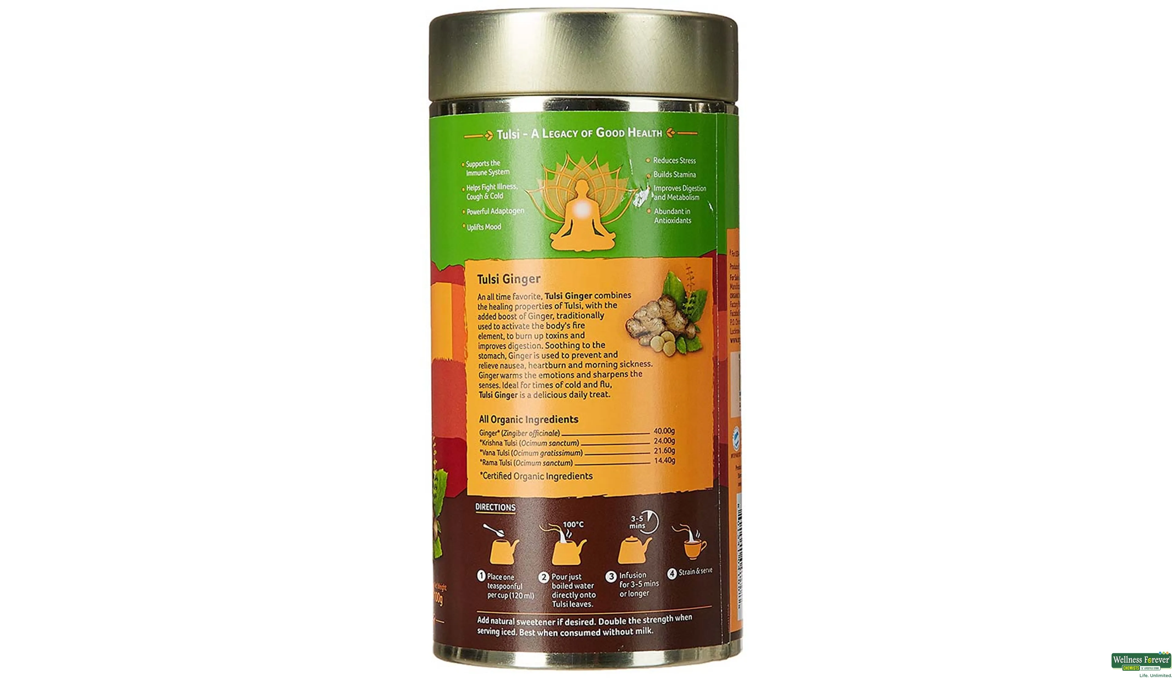 ORGANIC TEA TULSI GINGER TIN 100GM- 2, 100GM, 