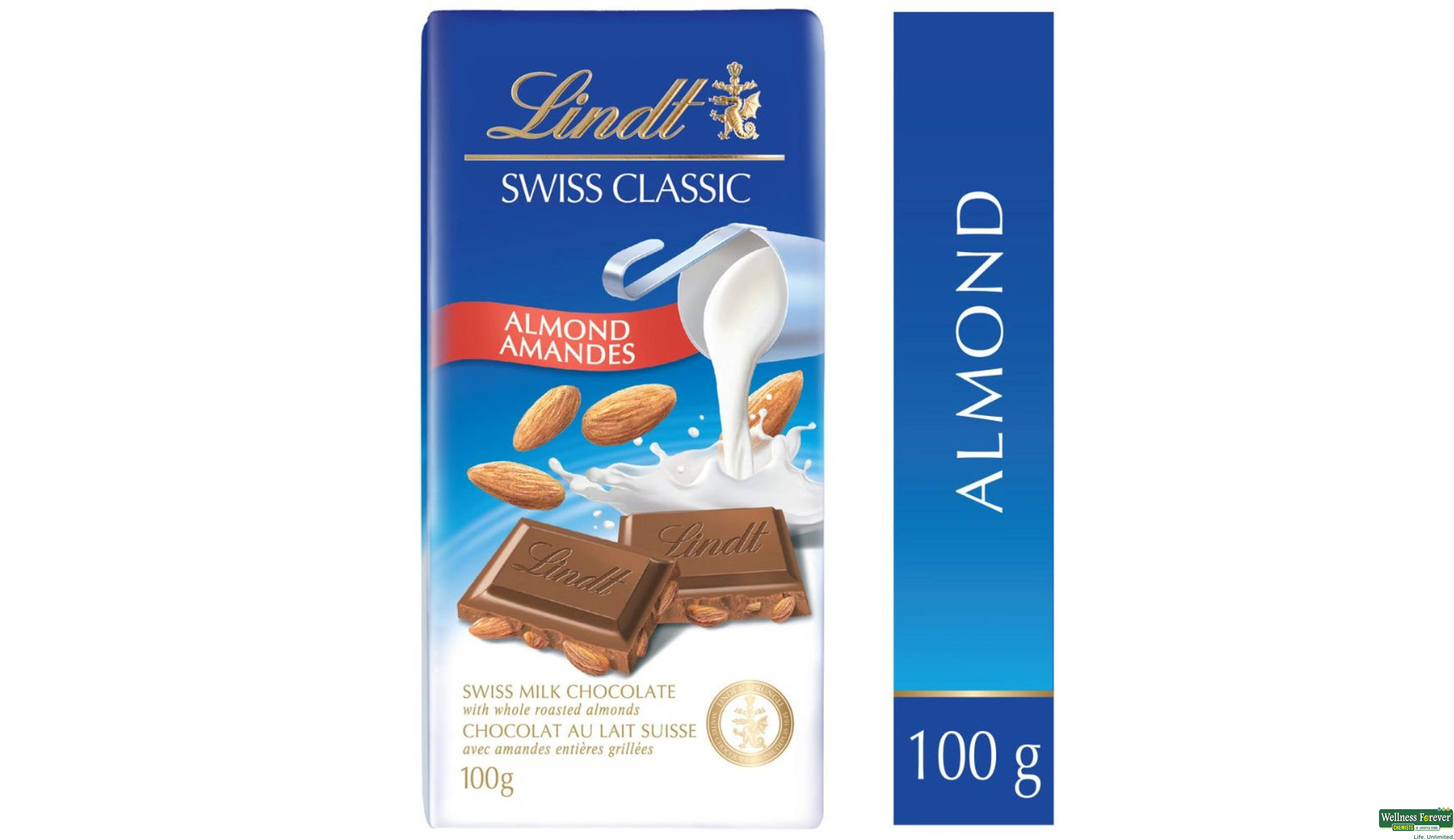 LINDT CHOC SWISS CLASSIC ALMOND 100GM- 5, 100GM, 