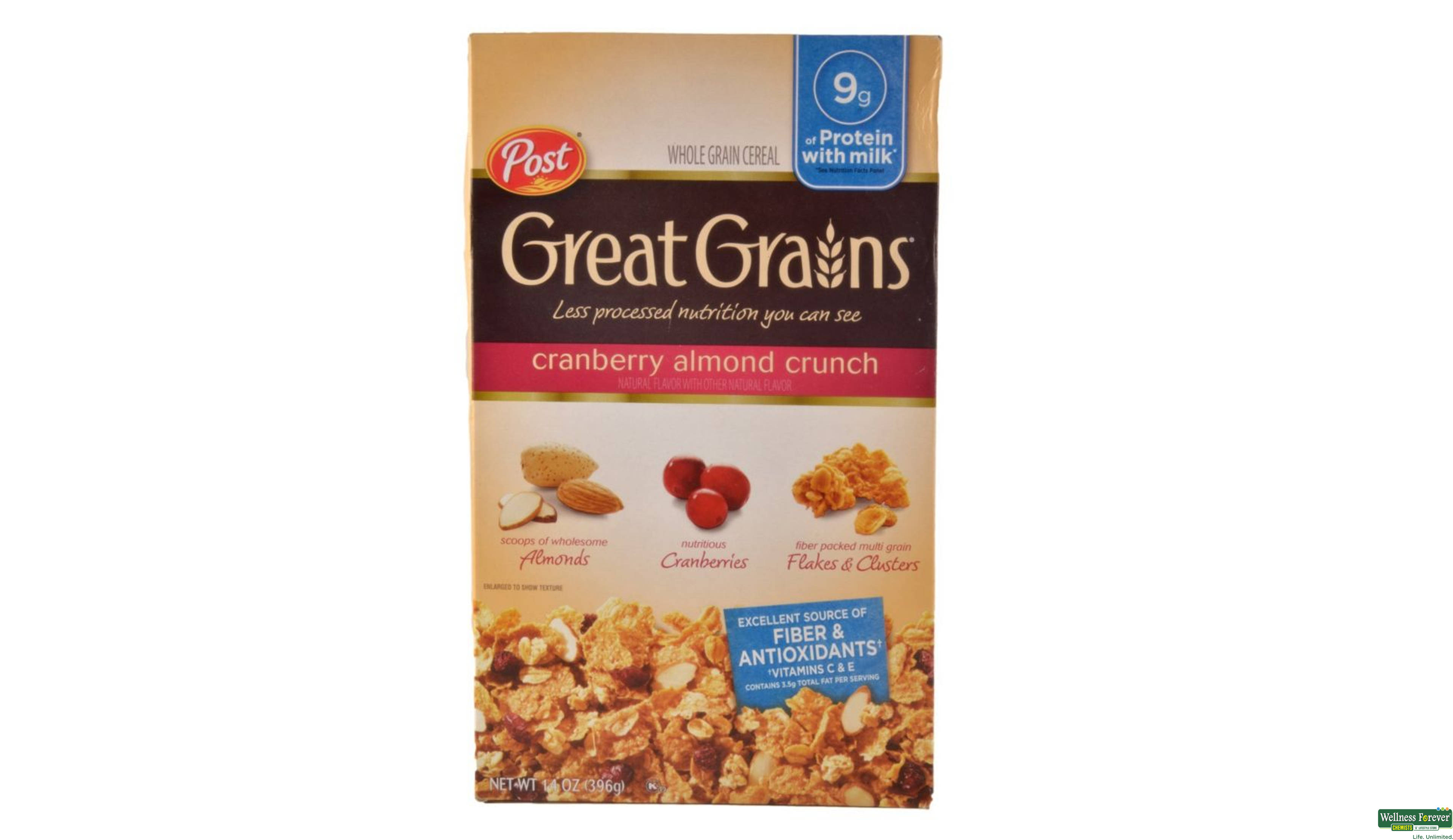 POST CORNFLAKES CRANB ALMD CRUN 396GM- 1, 396GM, null