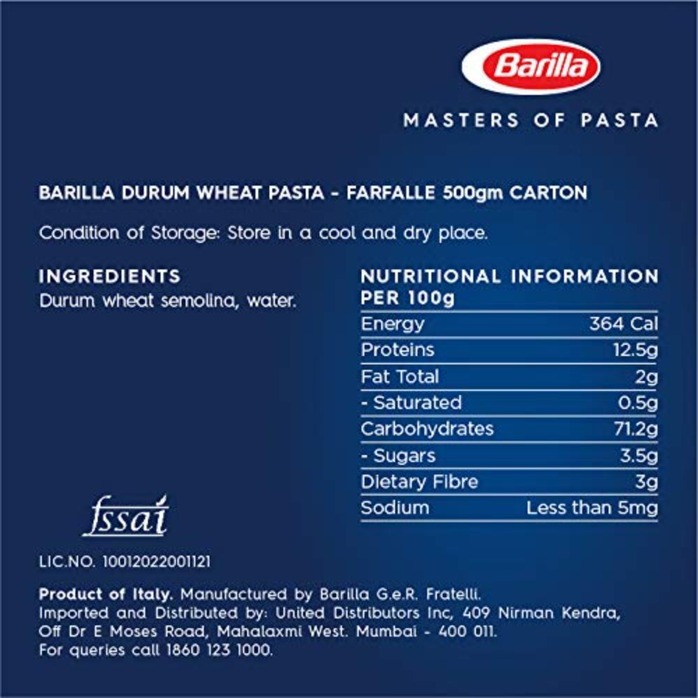 Buy Barilla Pasta Farfalle Durum Wheat, 500 g Online at Best Prices