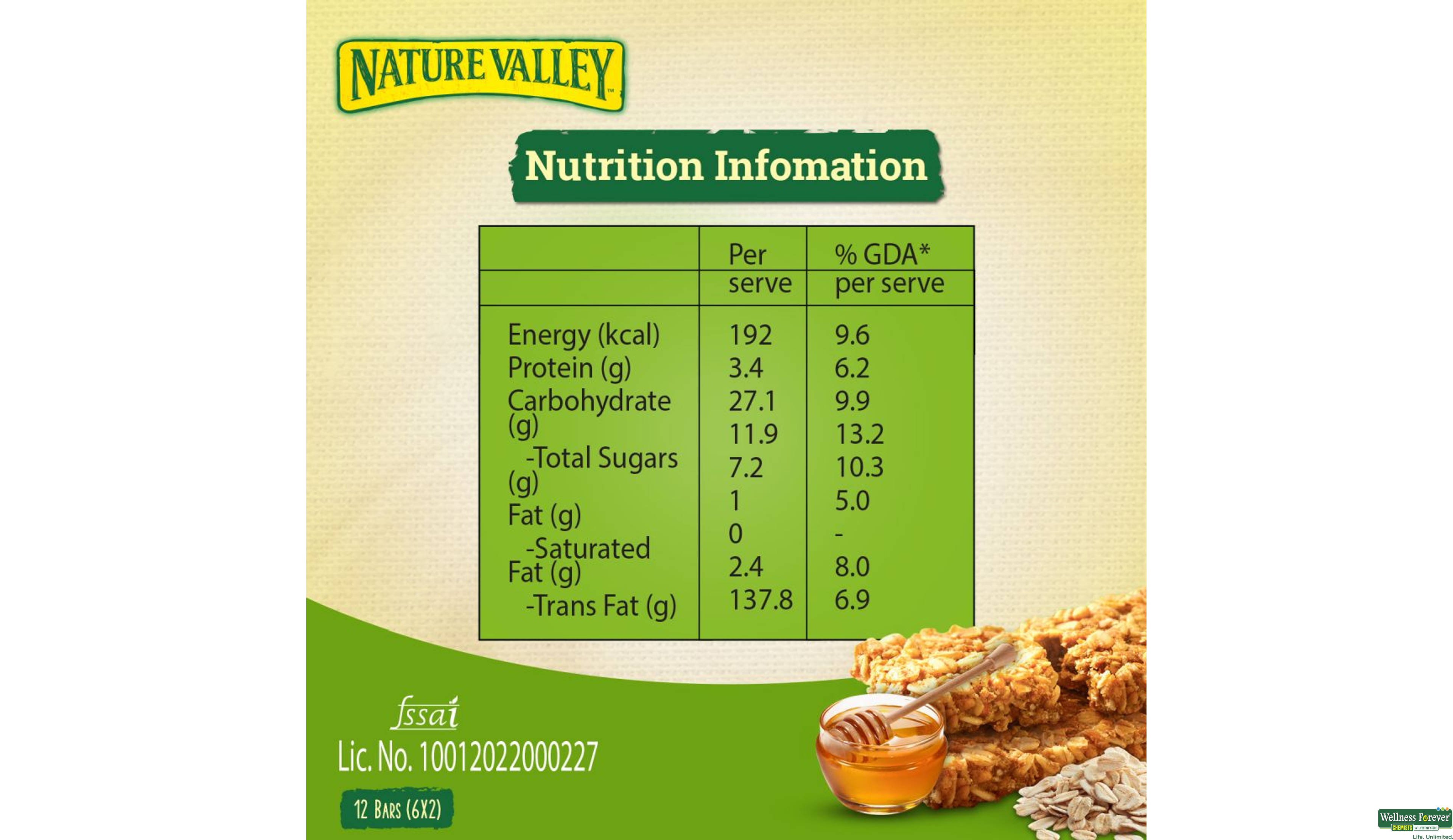 NAT V ENERGY BAR OAT HONEY 252GM- 3, 252GM, 