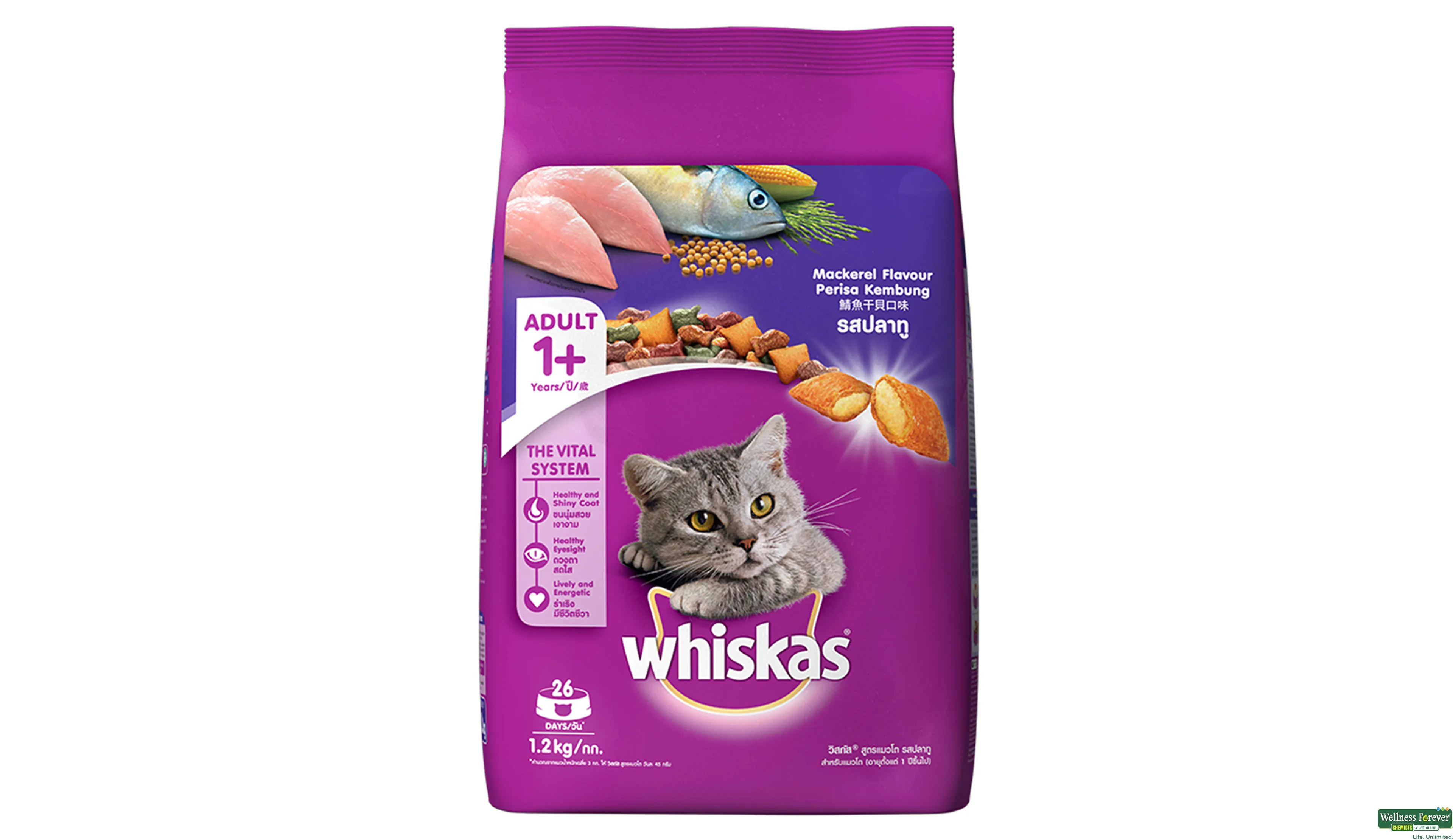 WHISKAS CAT FOOD DRY MACKEREL 1.2KG- 1, 1.2KG, null