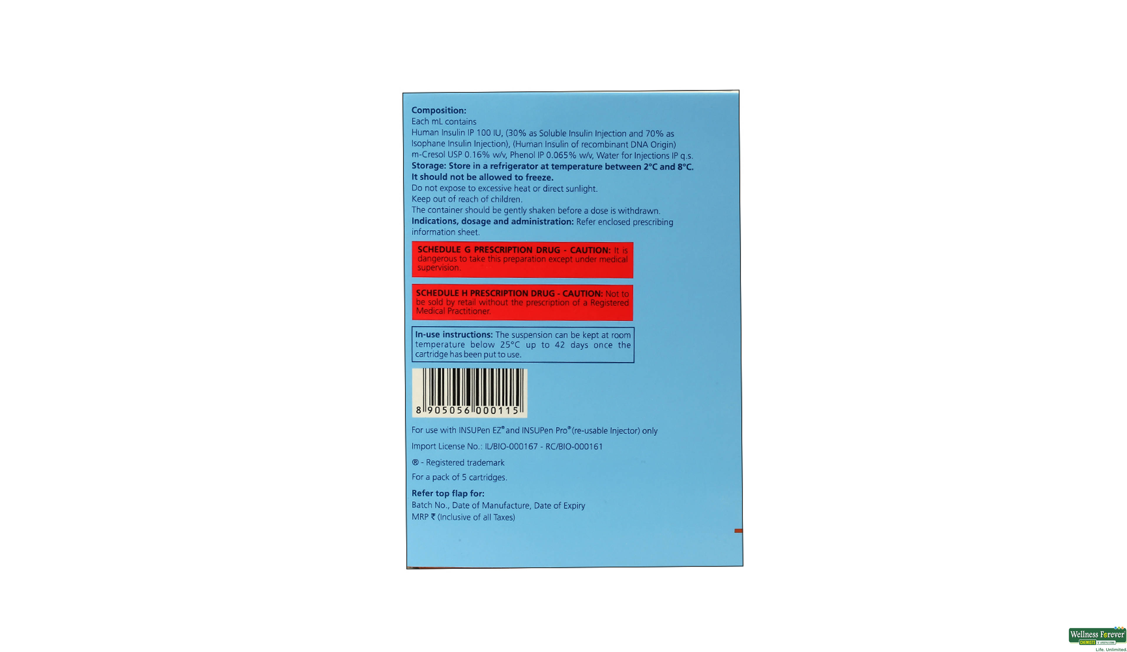 INSUGEN 30/70 CART 100IU 5X3ML- 2, 1PC, 
