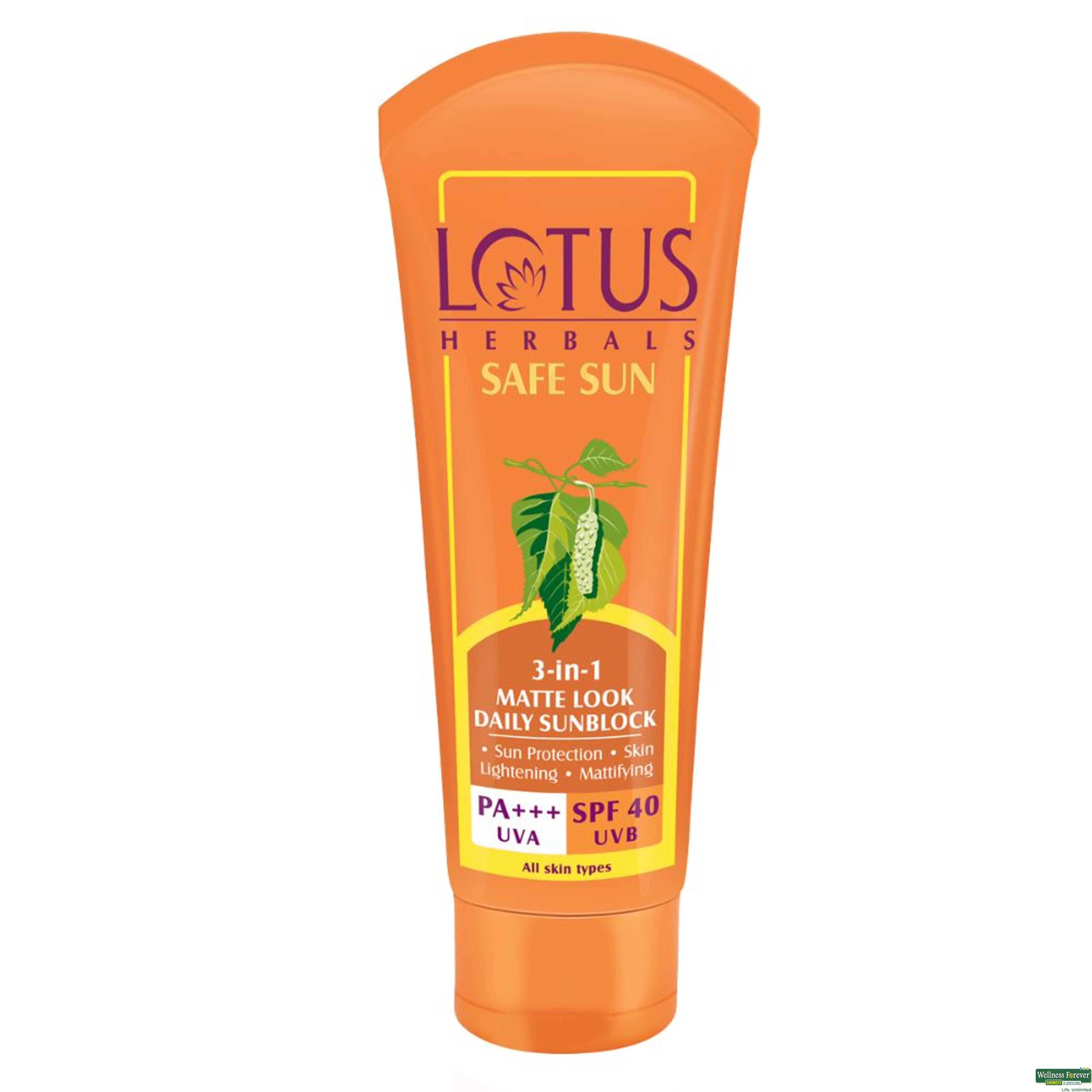 Lotus Herbals Safe Sun 3-in-1 Matte Look Daily Sunblock, SPF 40, 50 g-image