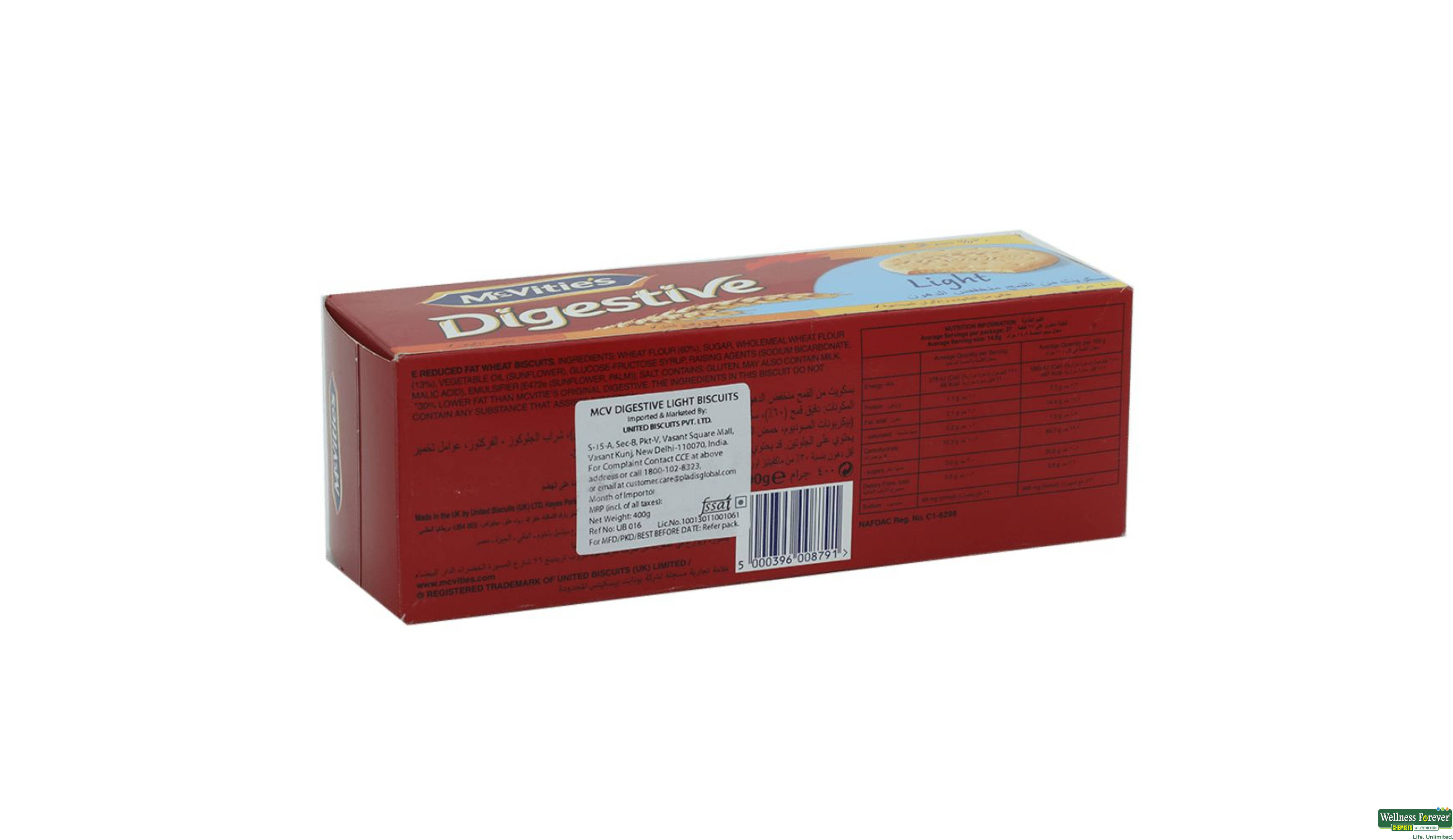 MCVITIES BISC DIGESTIVE LIGHT 400GM IMP- 2, 400GM, 