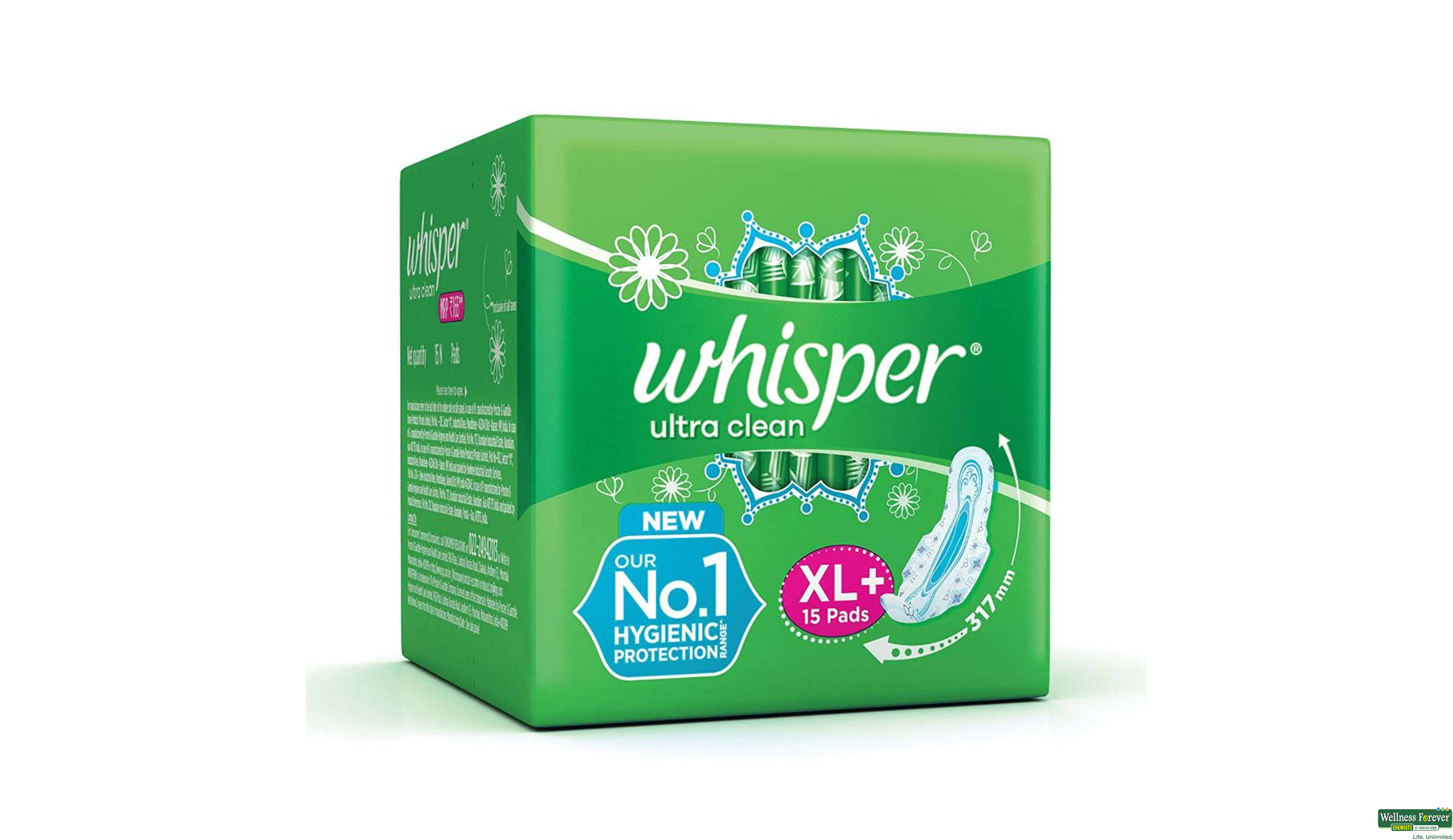 WHISPER SA/PADS ULTRA CLEAN W XL+ 15PC- 3, 15PC, 