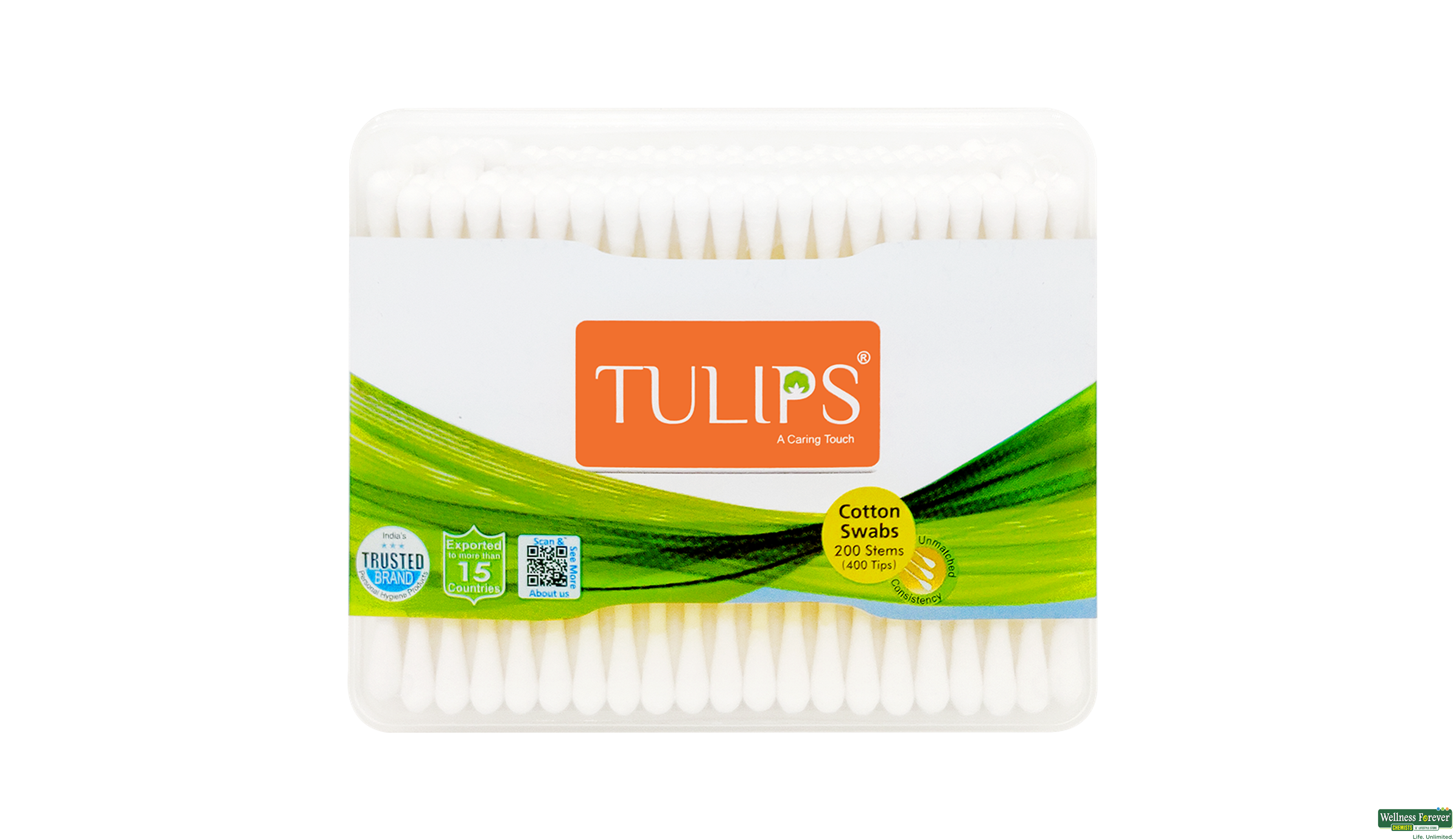 TULIPS EAR BUDS COTTON FLAT BOX 200PC- 1, 200PC, null