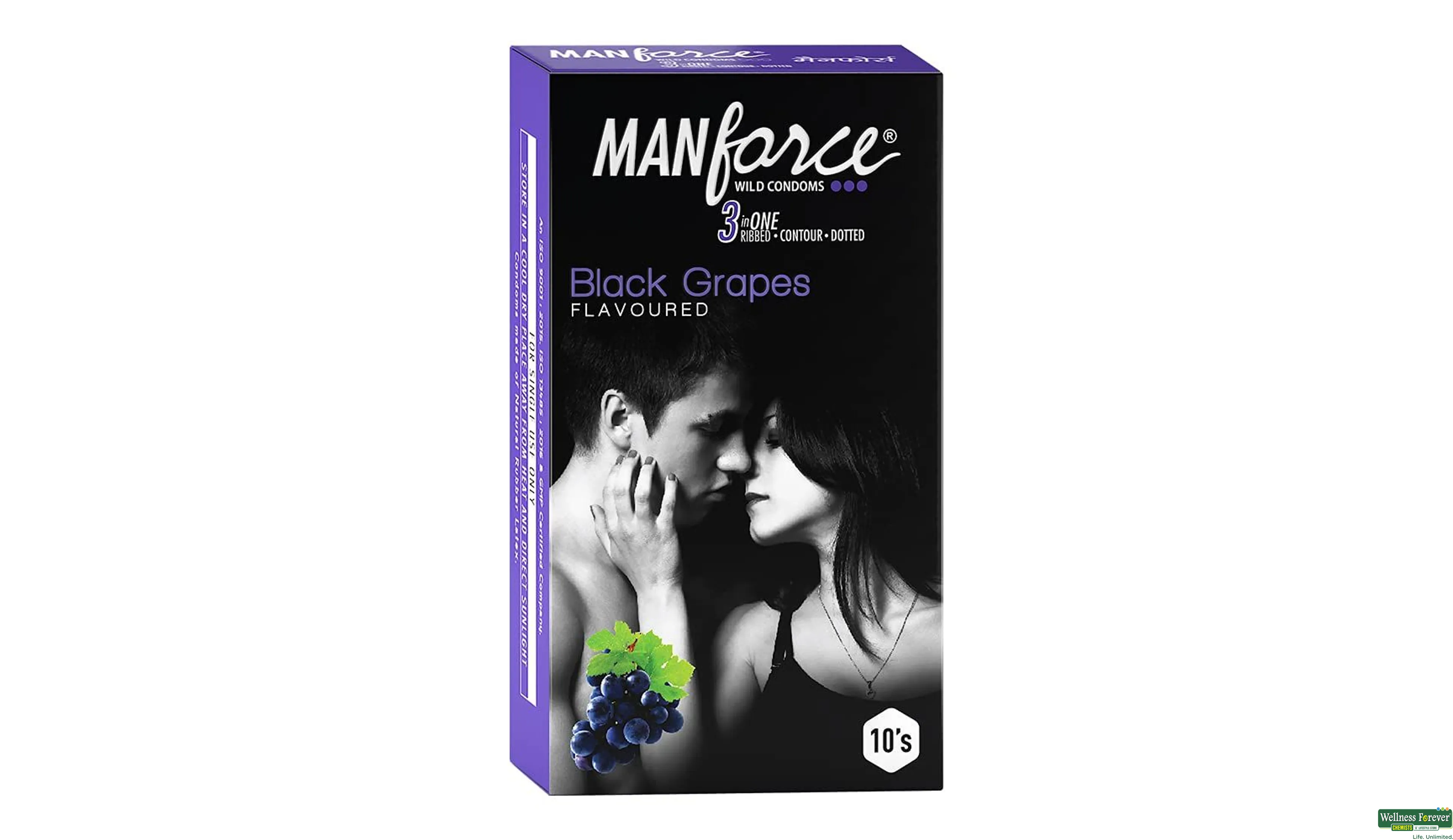 MANFORCE CONDOM BLACK GRAPES 10PC- 1, 10PC, 