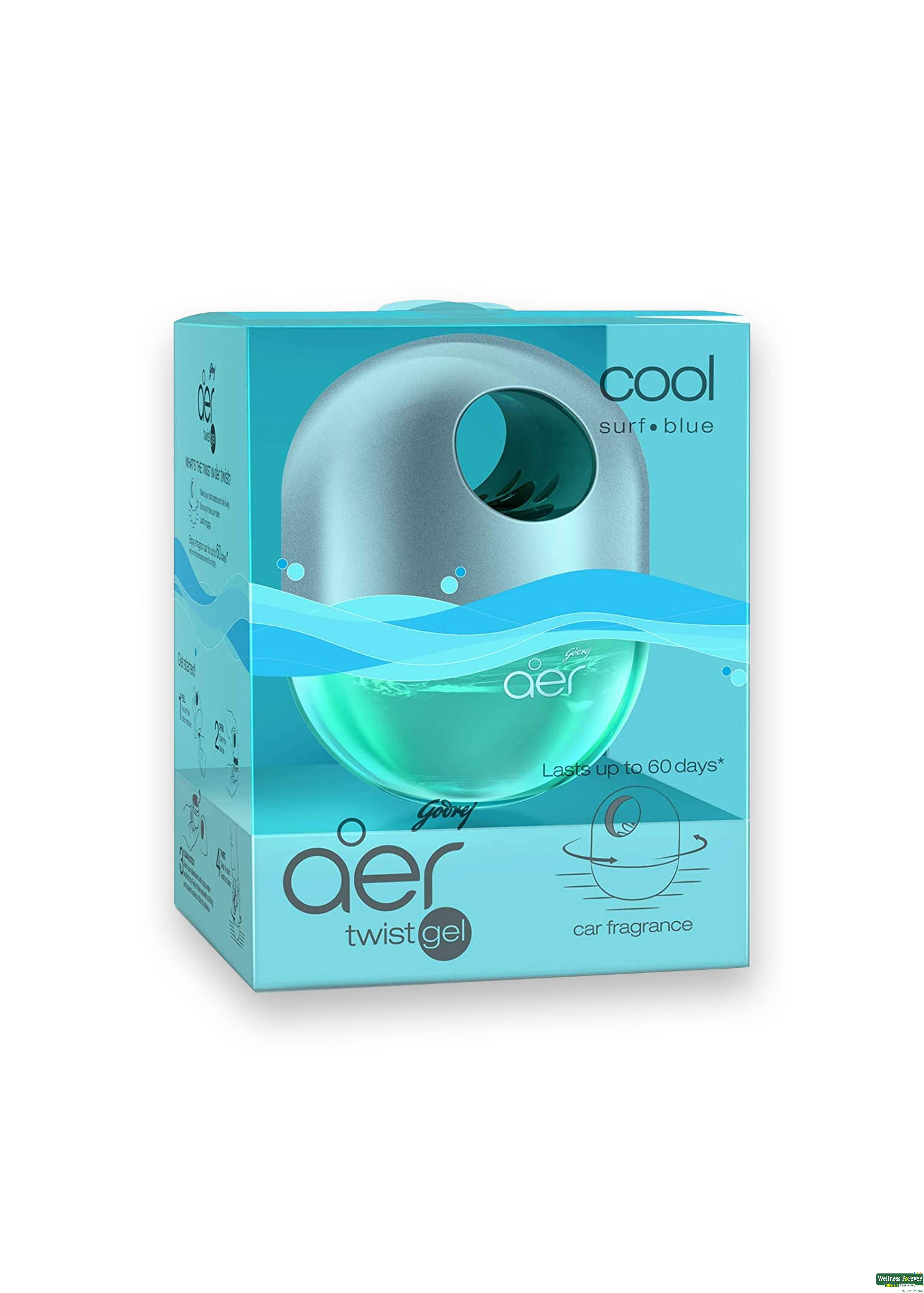 Godrej Aer Car Vent Air Freshener Kit, Cool Surf Blue, 60 ml-image