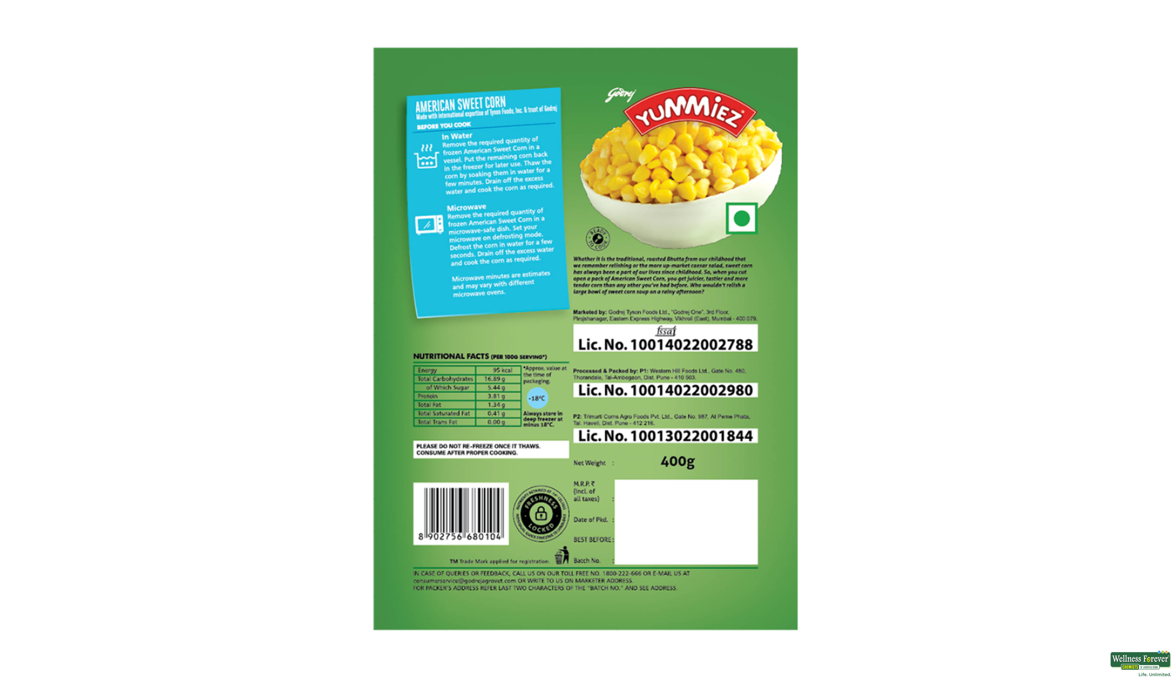 YUMMIEZ SWEET CORN AMERICAN 400GM- 4, 400GM, null