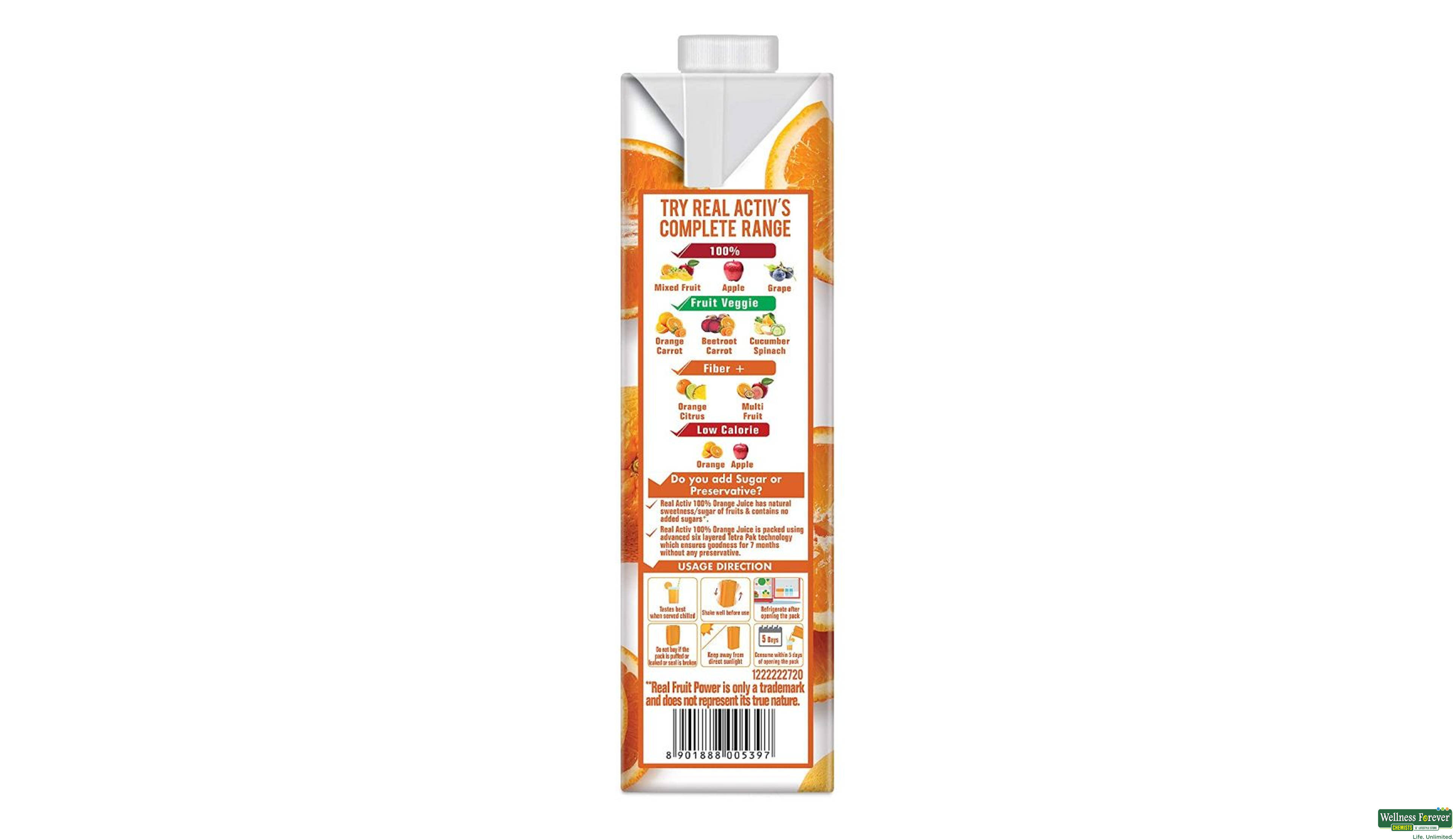 REAL JUICE ACTIVE 100% ORANGE 1LTR- 3, 1LTR, null