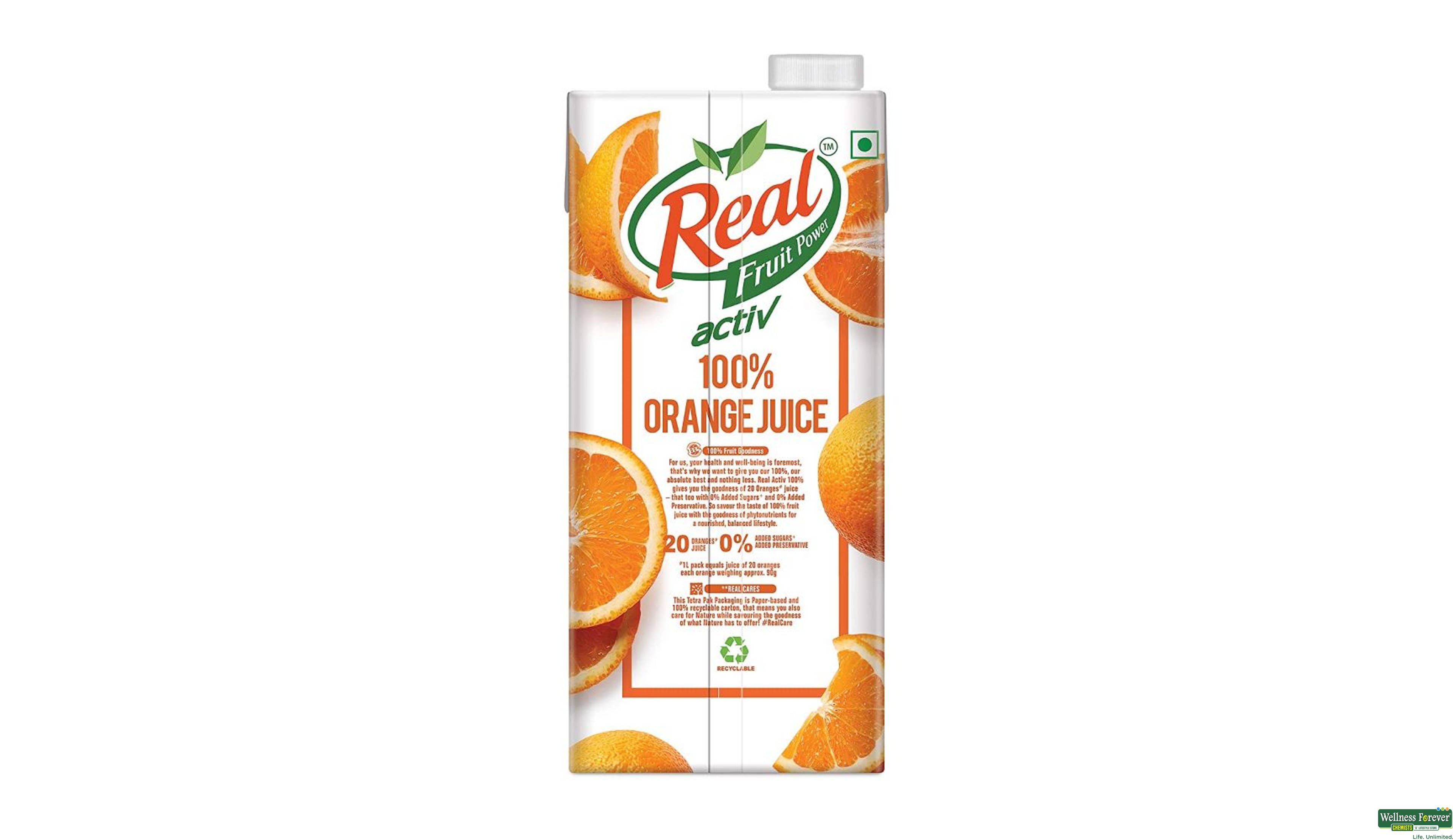 REAL JUICE ACTIVE 100% ORANGE 1LTR- 4, 1LTR, null