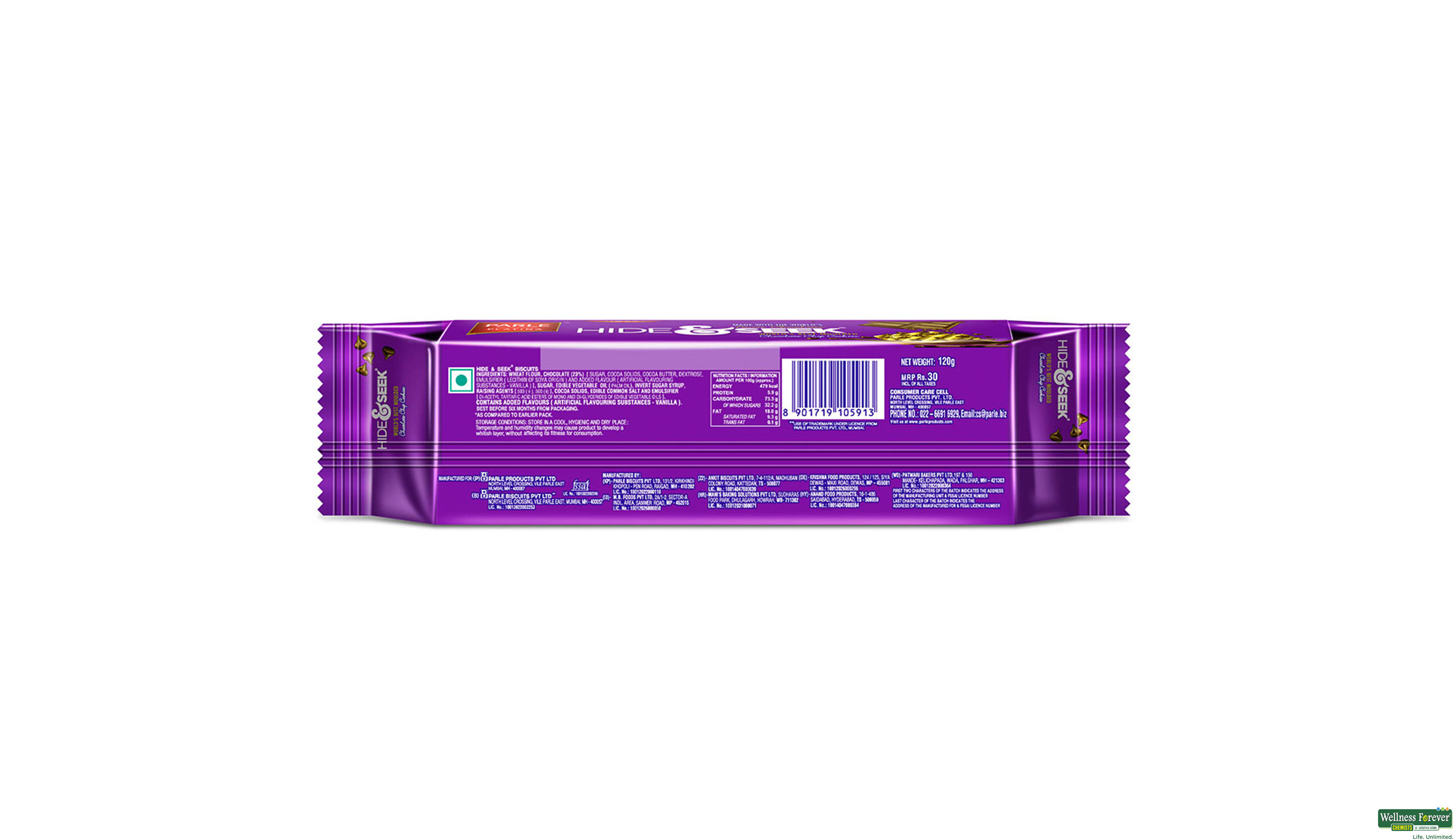 PARLE BISC HIDESEEK CHOC CHIPS 100GM- 2, 100GM, 