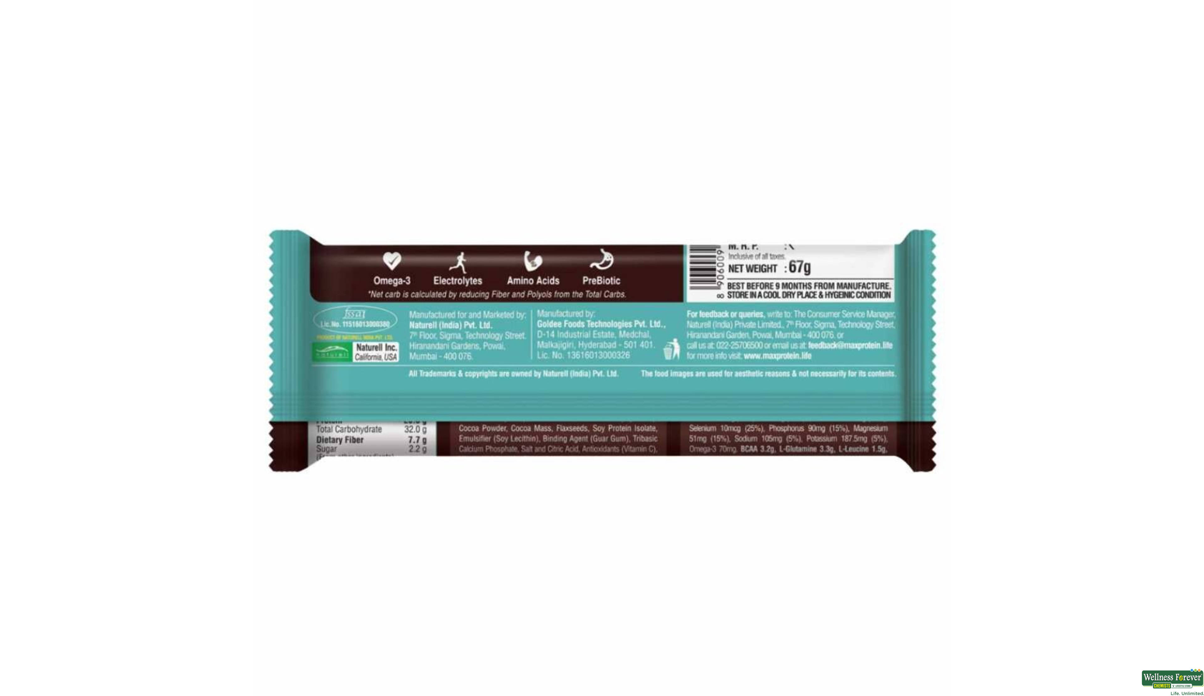 RITE B ENERGY BAR MAX PRO CHOC SLIM 67GM- 2, 67GM, 