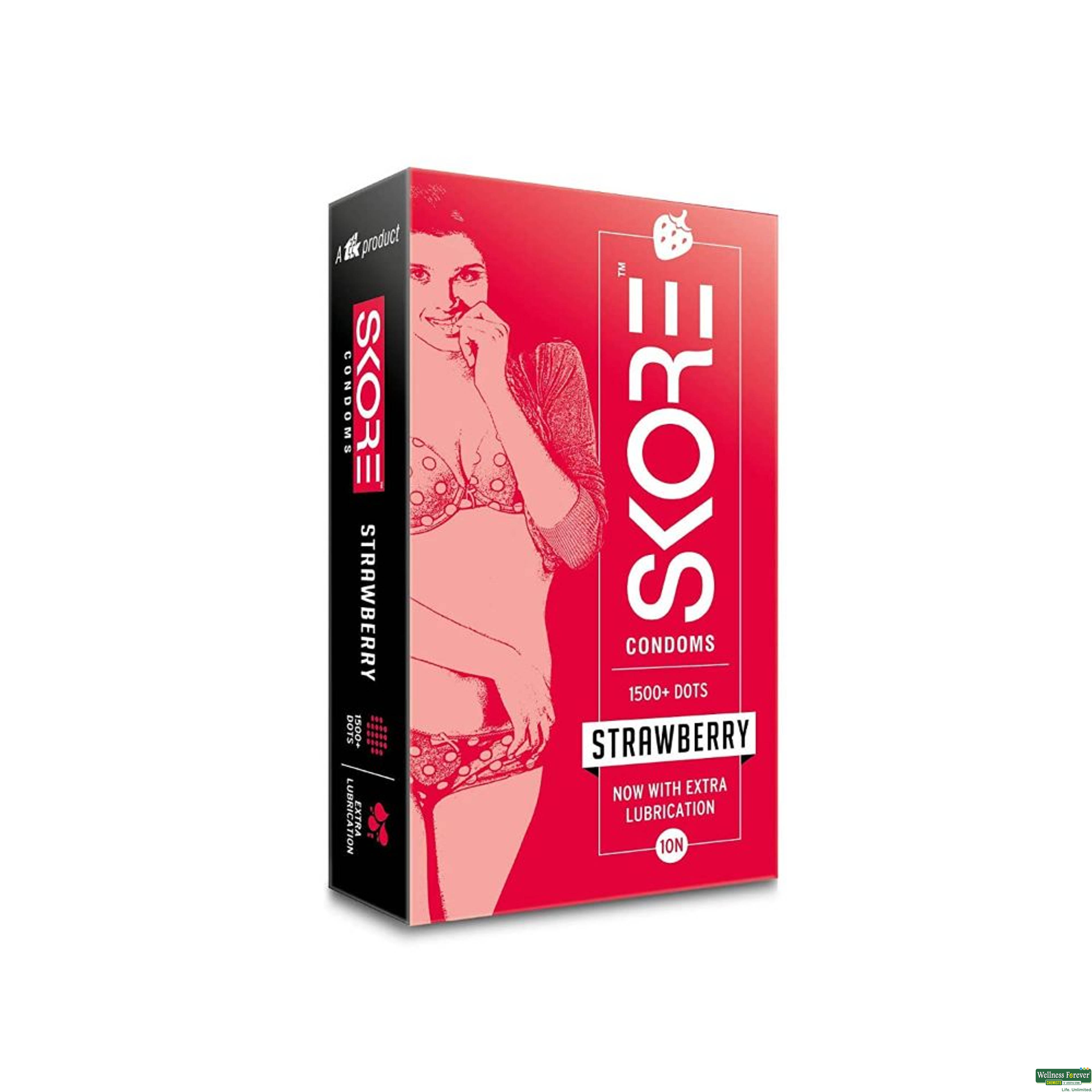 Skore Strawberry Flavoured Condoms 10 Pieces-image