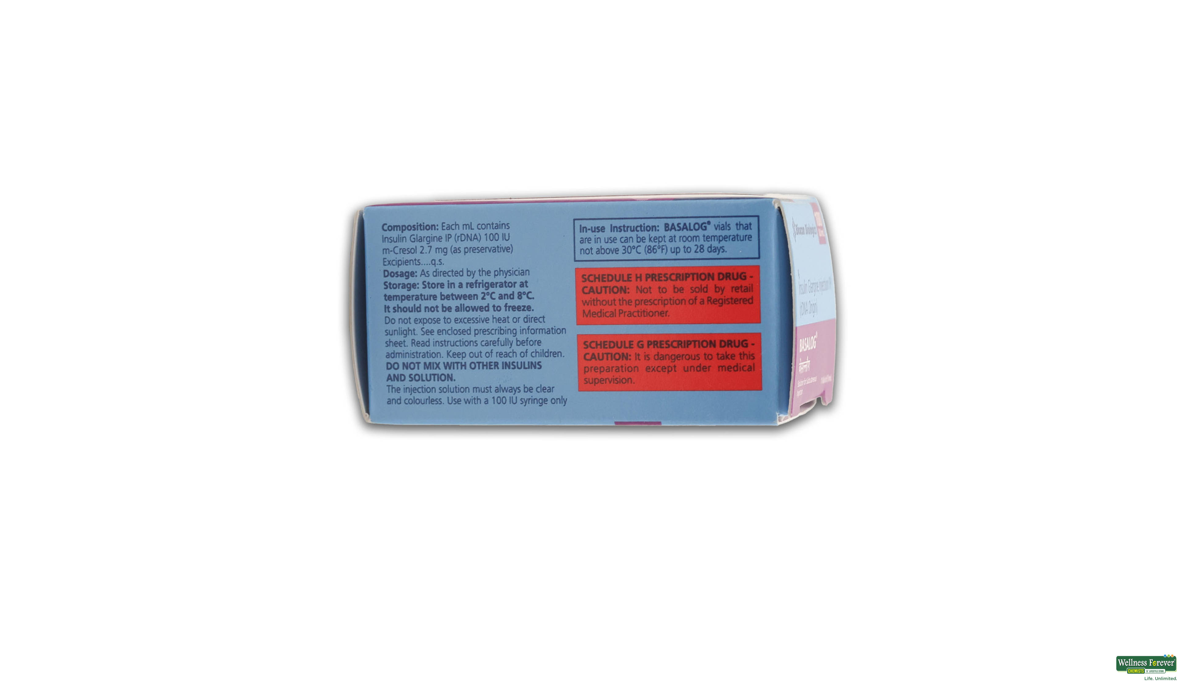 BASALOG 100IU INJ 3ML VIAL- 2, 1PC, 