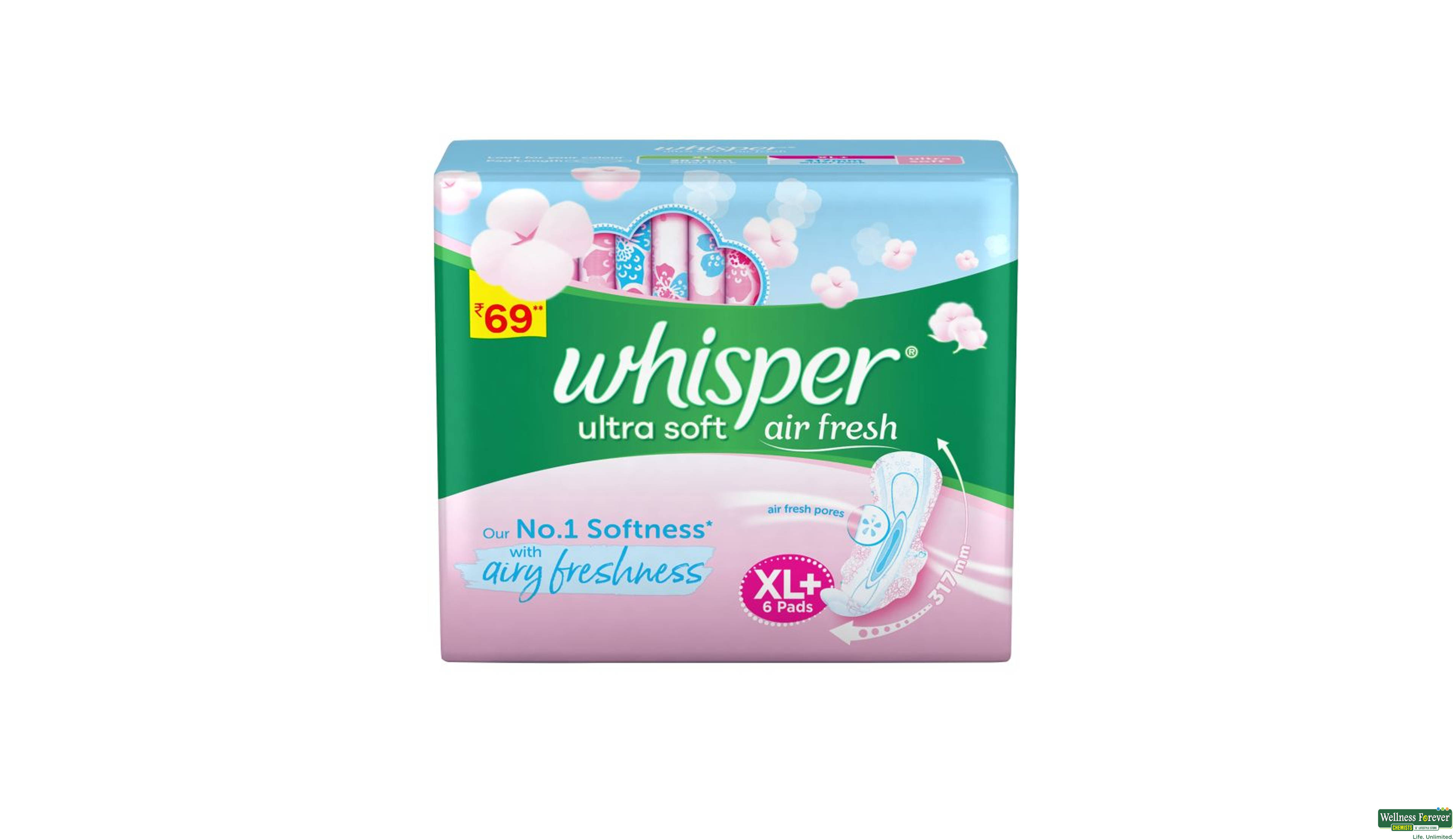 WHISPER SA/PADS ULTRA SOFT WINGS XL+ 6PC- 1, 6PC, 