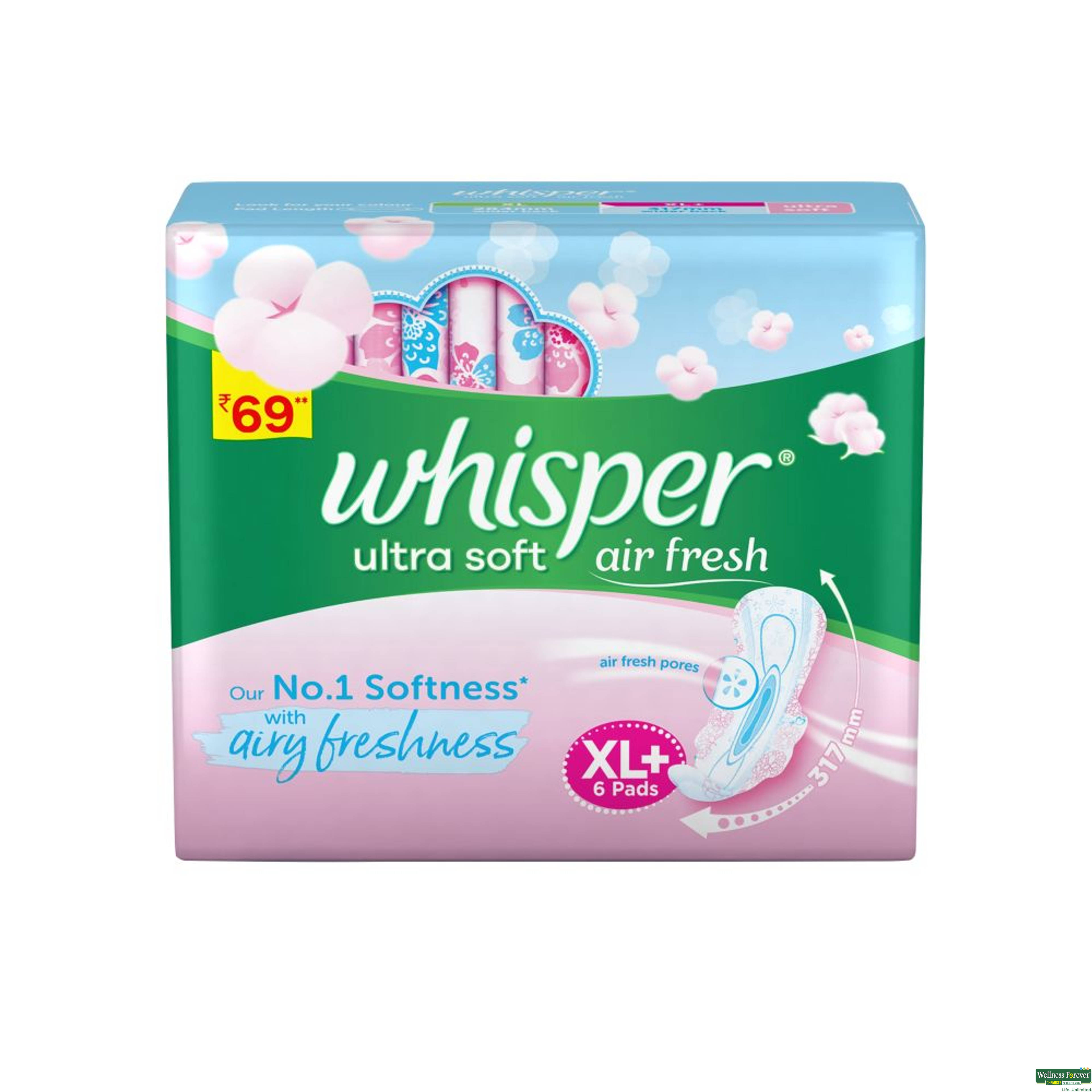 Whisper Choice Soft Wings Sanitary Pads XL Plus 6 Pieces-image