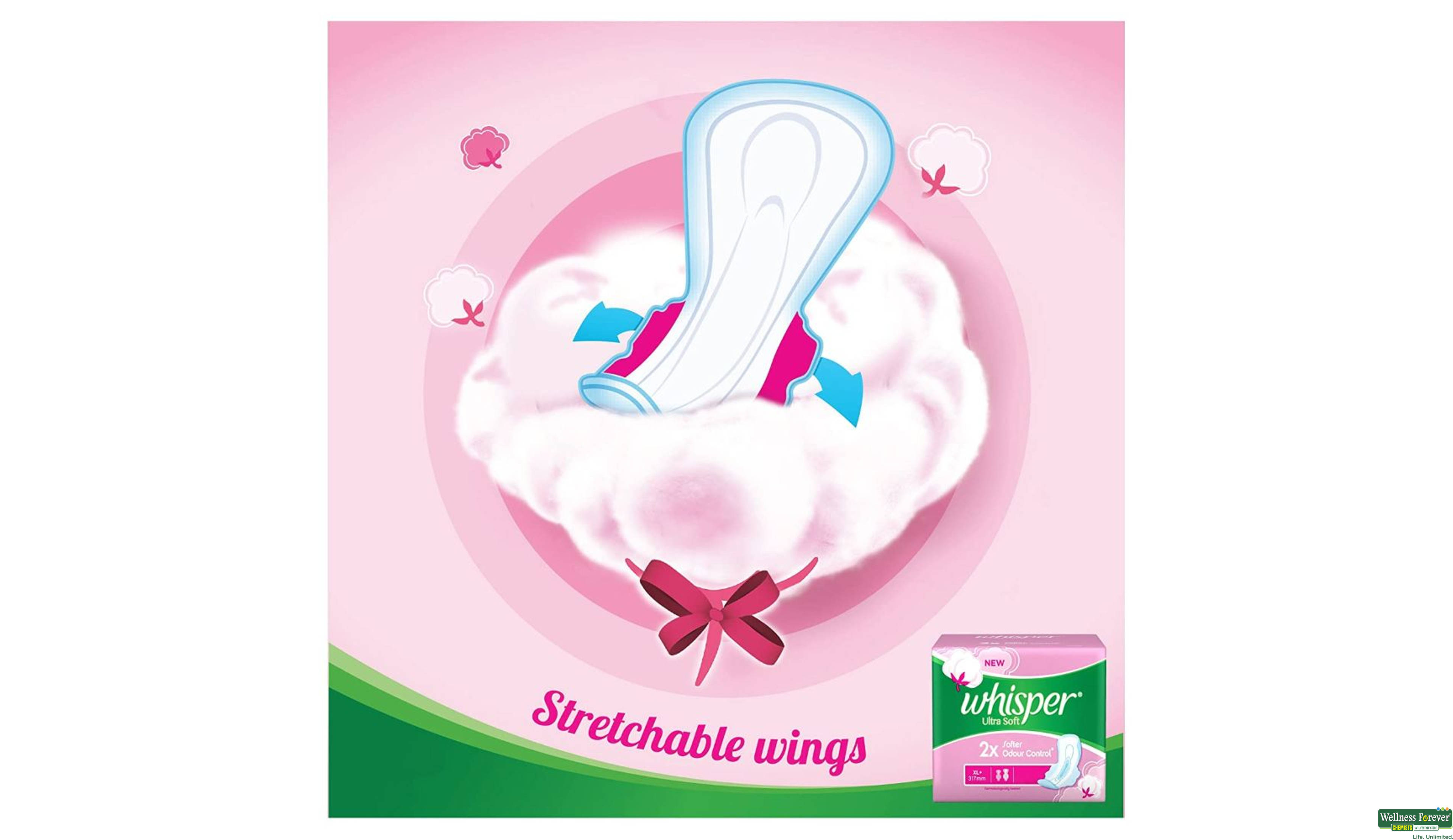 WHISPER SA/PADS ULTRA SOFT WINGS XL+ 6PC- 8, 6PC, 