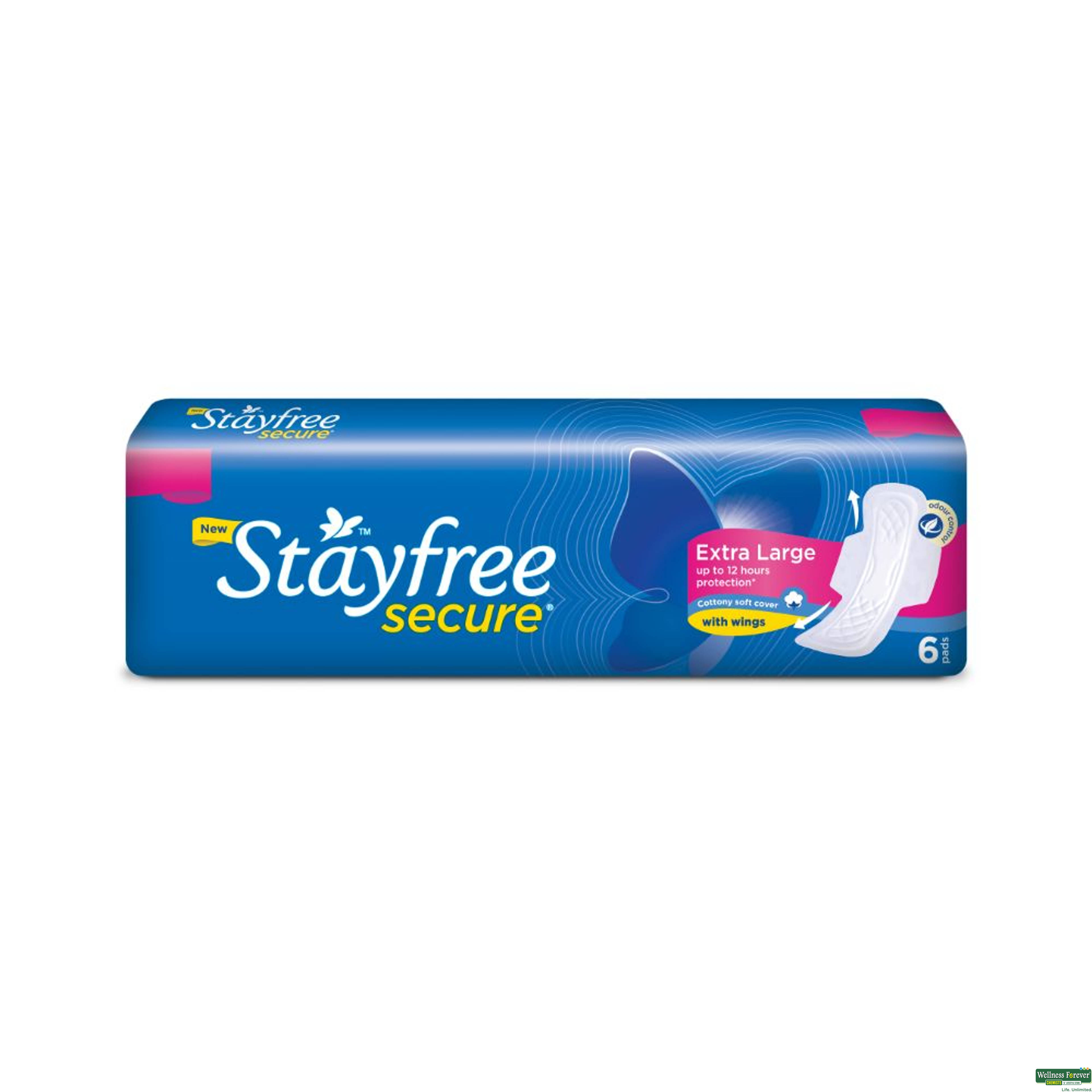 Stayfree Secure Cottony Soft Xl Sanitary Pads With Wings, 6 Pieces-image