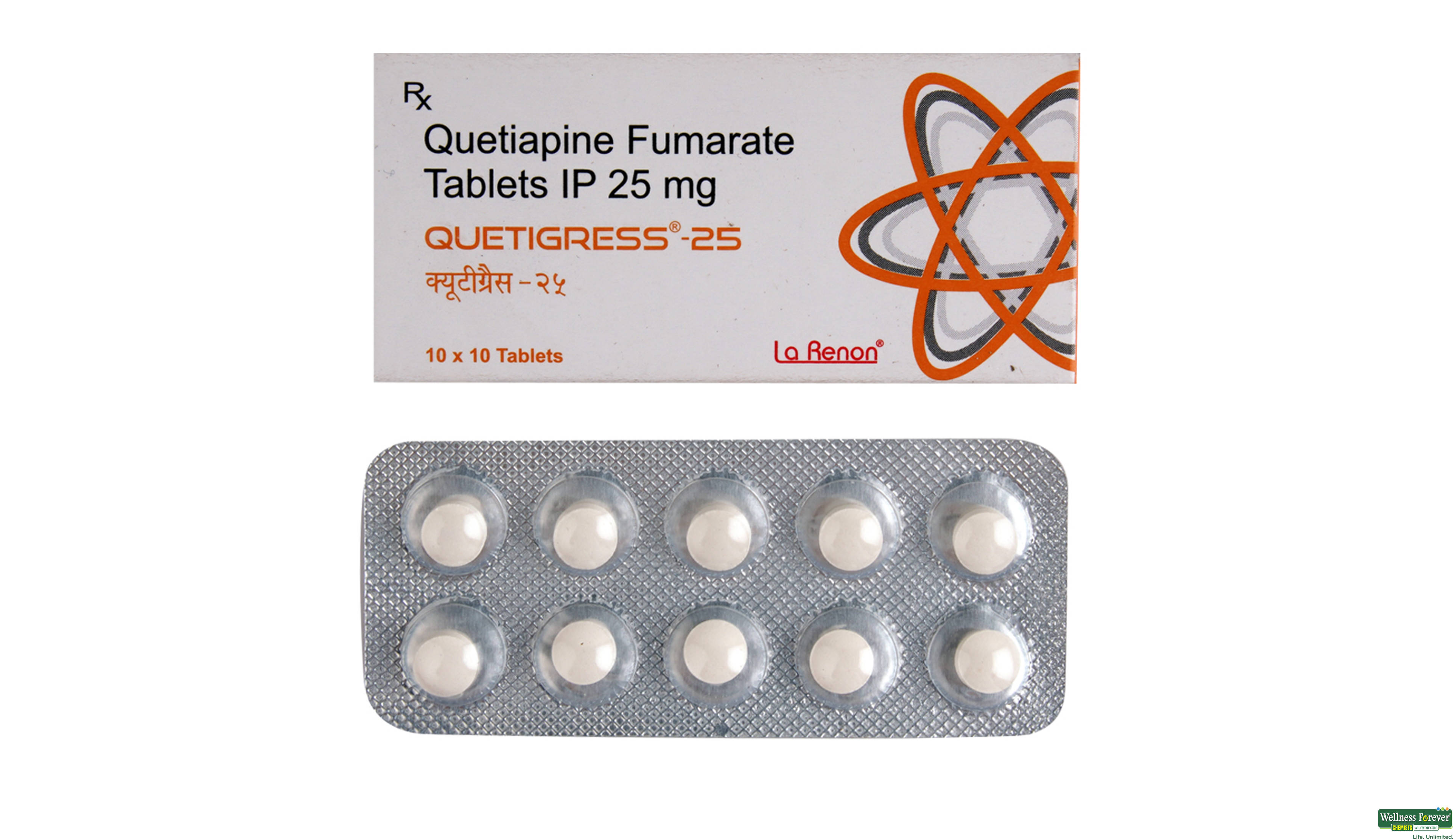 QUETIGRESS 25MG 10TAB- 1, 10TAB, 
