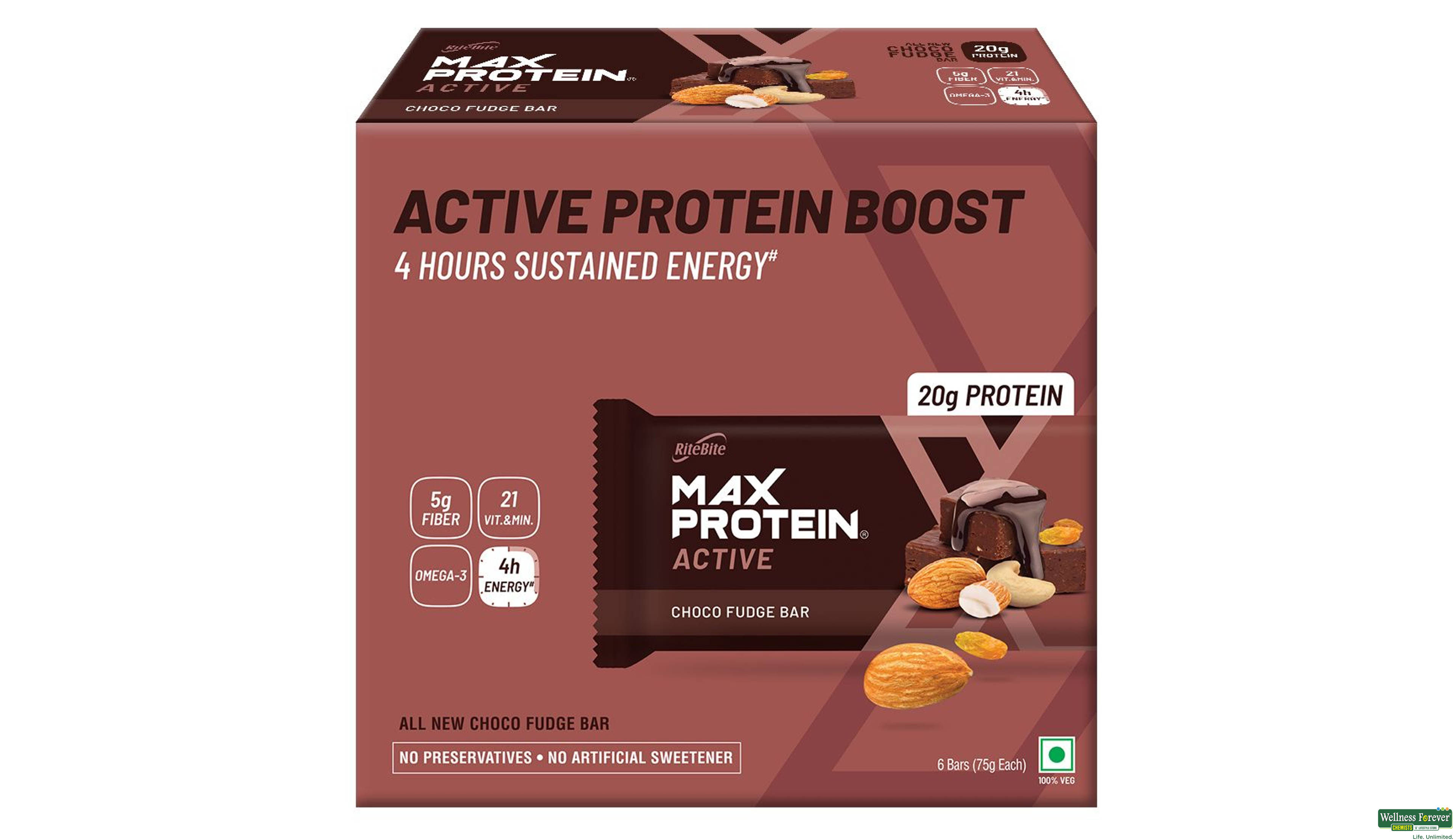 RITE B ENERGY BAR MAX CHOC FUDGE 6PC- 1, 6PC, null