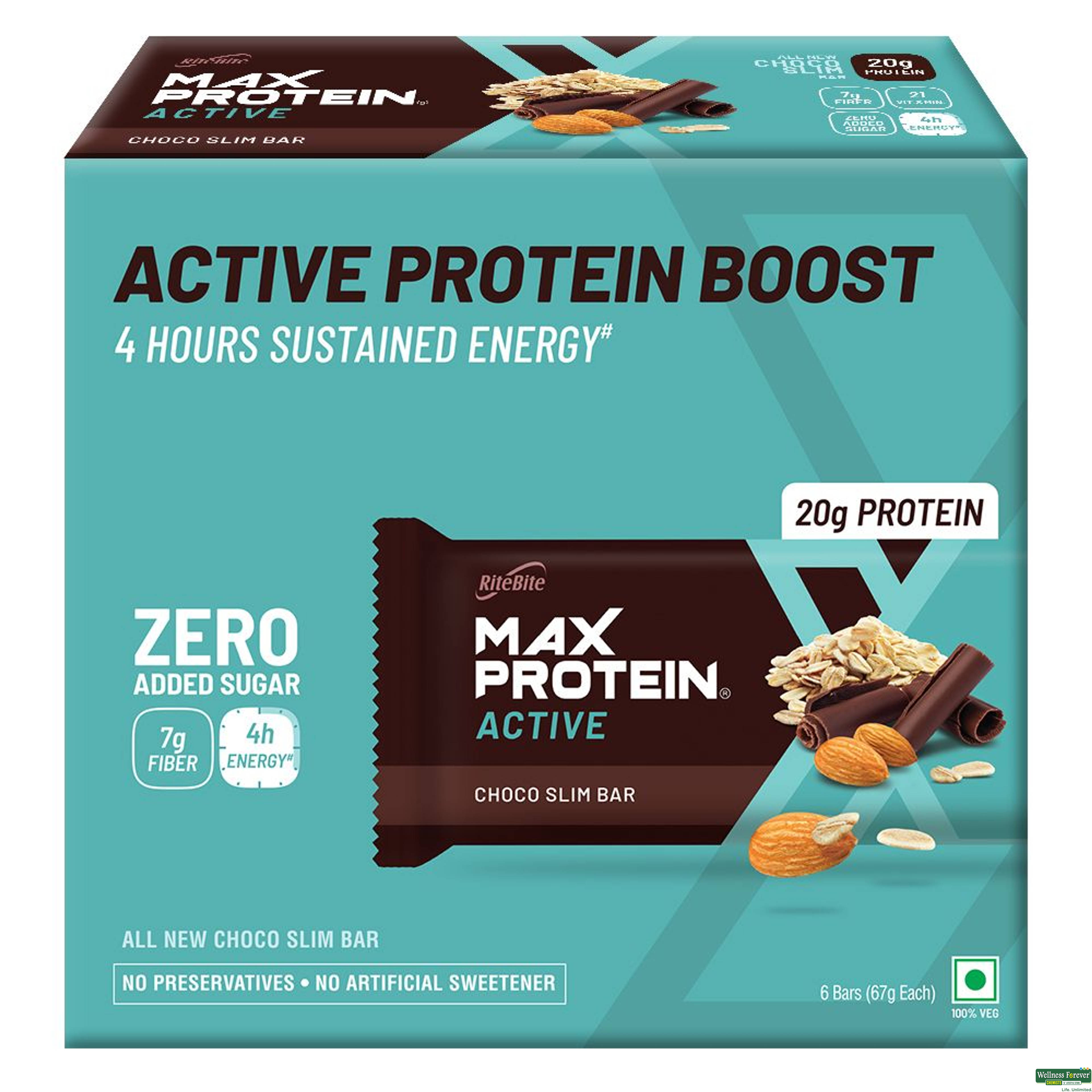 RiteBite Max Protein Active Choco Slim Protein Bar, 6x75 g-image