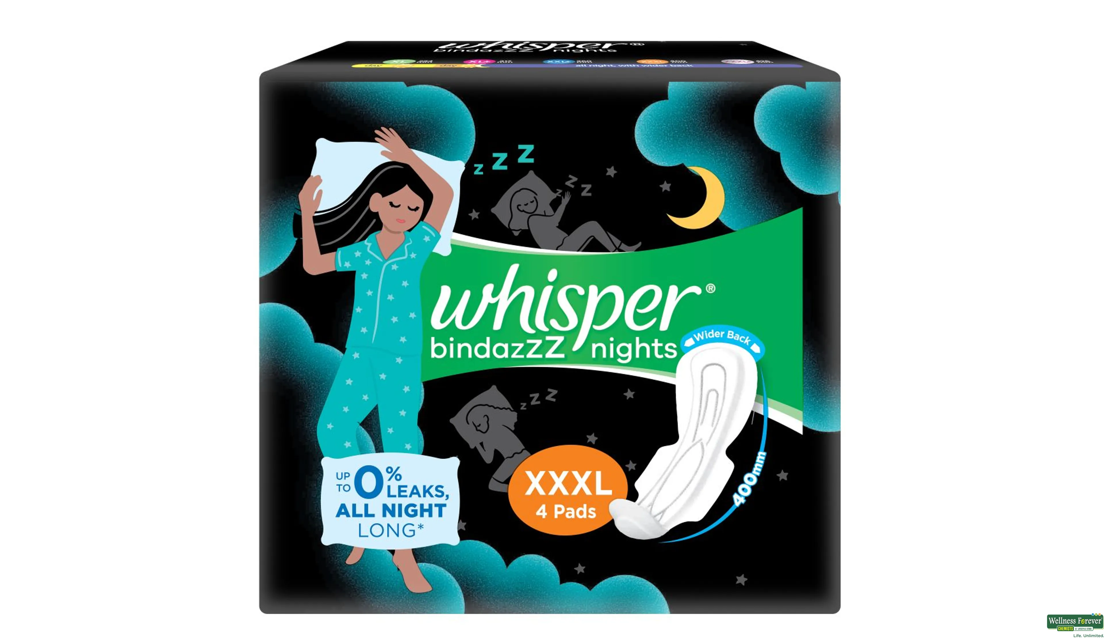 Whisper Bindazzz Night - XL+ 30 piece - Buy online at ₹399 near me